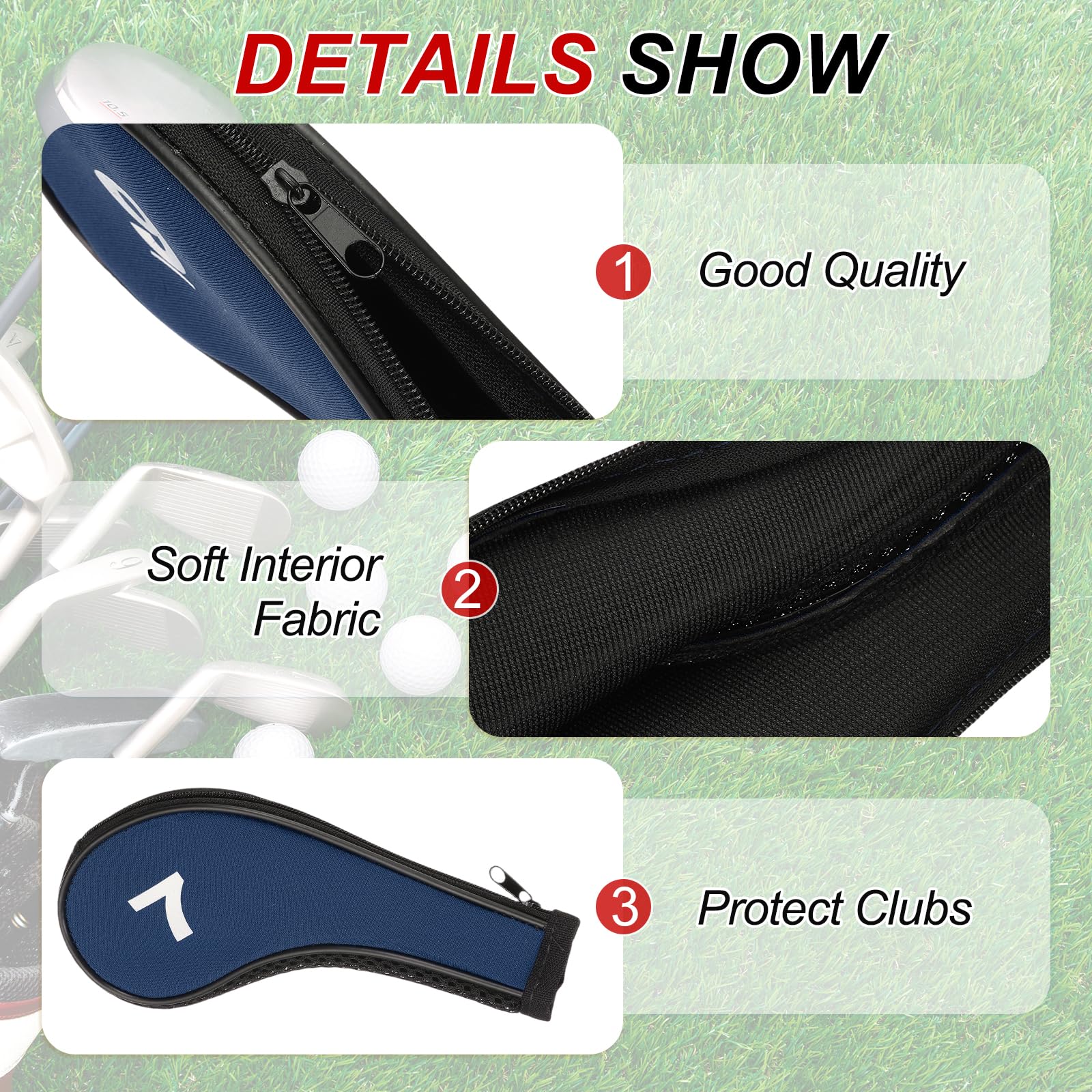 PATIKIL Housse pour Tête De Club De Golf, 12 Pcs Housses pour Fers De Golf en Néoprène Housse pour Driver Cadeaux pour Amateurs De Golf pour Hommes Femmes, Bleu Foncé/Noir
