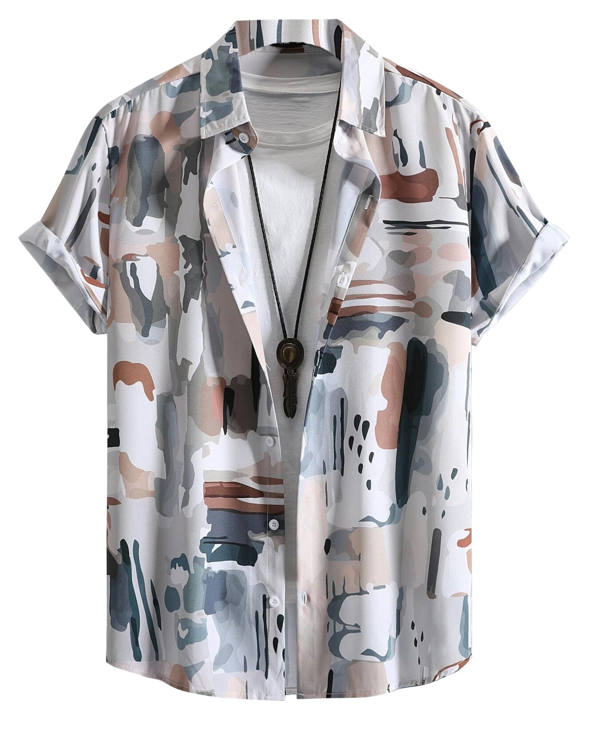 IndoPrimo Men's Cotton Shirt with Half Sleeves Spread Collared Neck Line Floral Printed Regular Fit and Standard Length