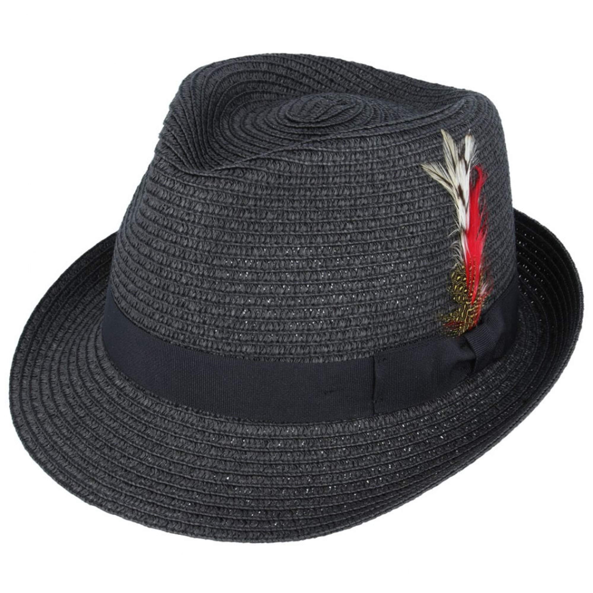 Maz Unisex Black Paper Straw Crushable Summer Beach Trilby Hat With Band And Adjustable Sweatband (, Medium(57Cm))