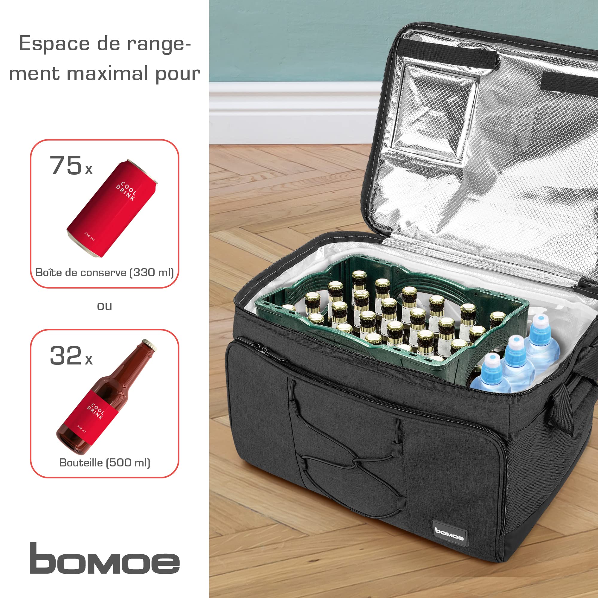 bomoe Sac Isotherme Repas 25l/45l/52l– Glacière Souple Extérieure avec 16h Fonction Refroidissement – Sac Pique Nique Isotherme pour Voyage, Barbecue Lunch Bag – Gris ou Anthracite – IceBreezer
