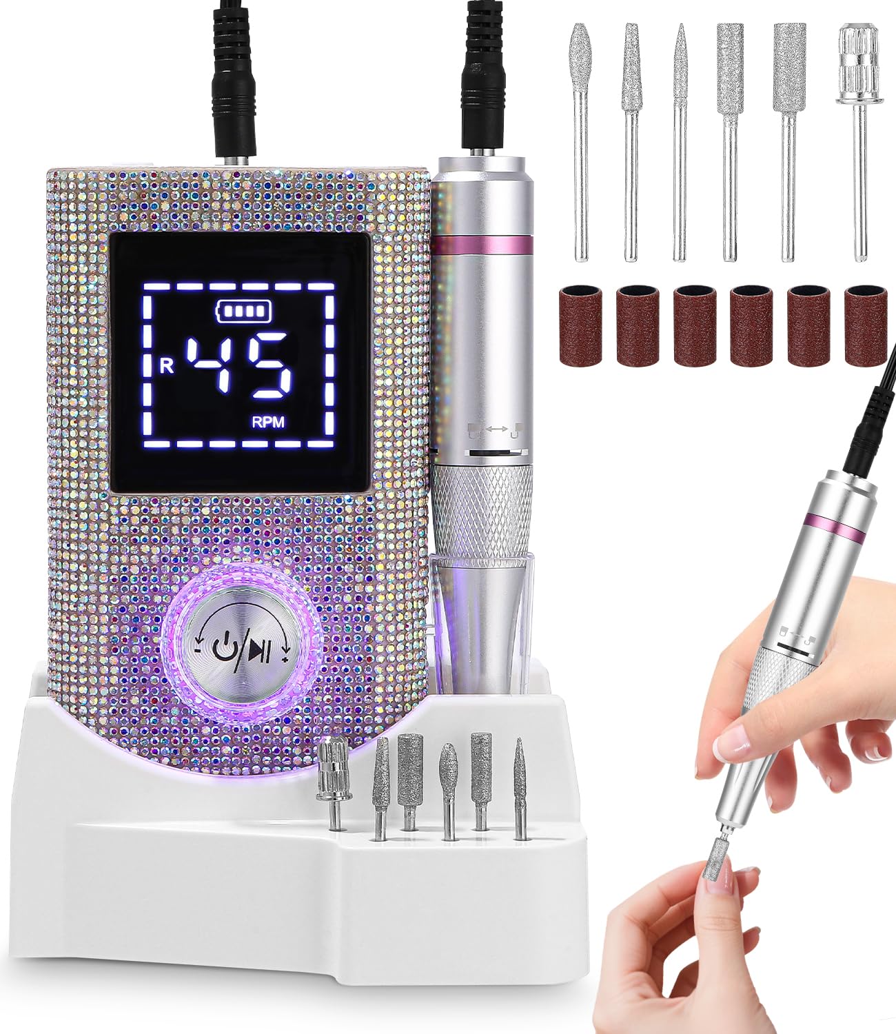 Torno para Uñas Profesional 45000 RPM,Torno de Uñas Inalambrico Pulidor Lima Electrica Uñas Portatil para Semipermanentes Acrilicas Manicura y Pedicura, Baja Vibración, Salón DIY