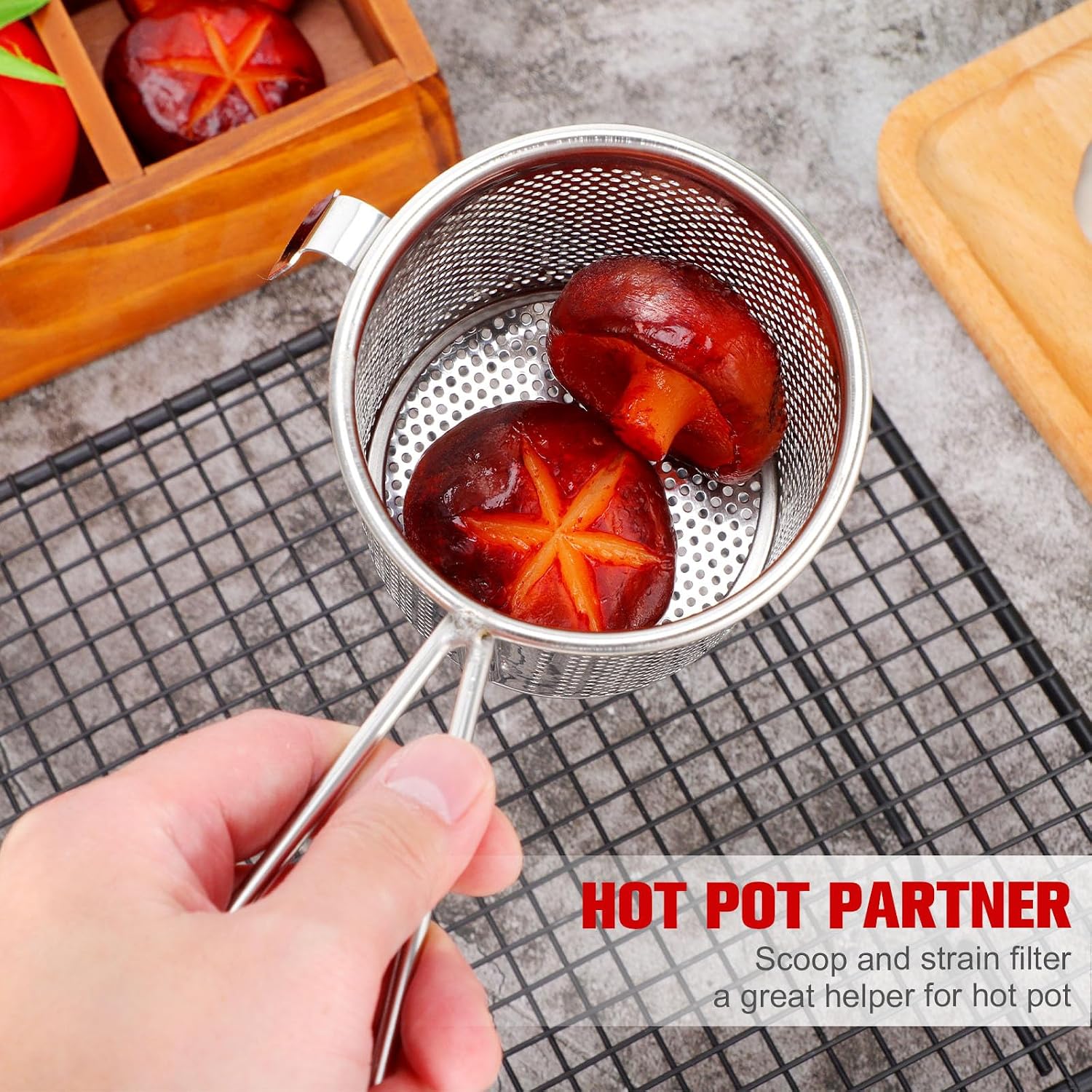 Pasta Basket for Boiling Pasta Cooker Pot with Strainer Insert Noodle Blanching Basket Thin Spaghetti Deep Strainer Skimmer