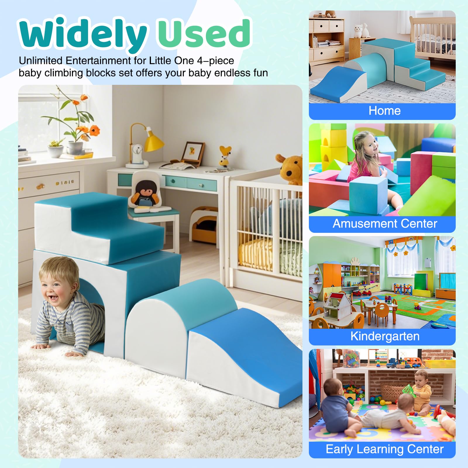 Bloques de escalada de espuma para niños pequeños: con un túnel - 4 bloques de espuma - Escaladores de interior para niños, estructuras de juego, gimnasio, escalador suave con tobogán y 5