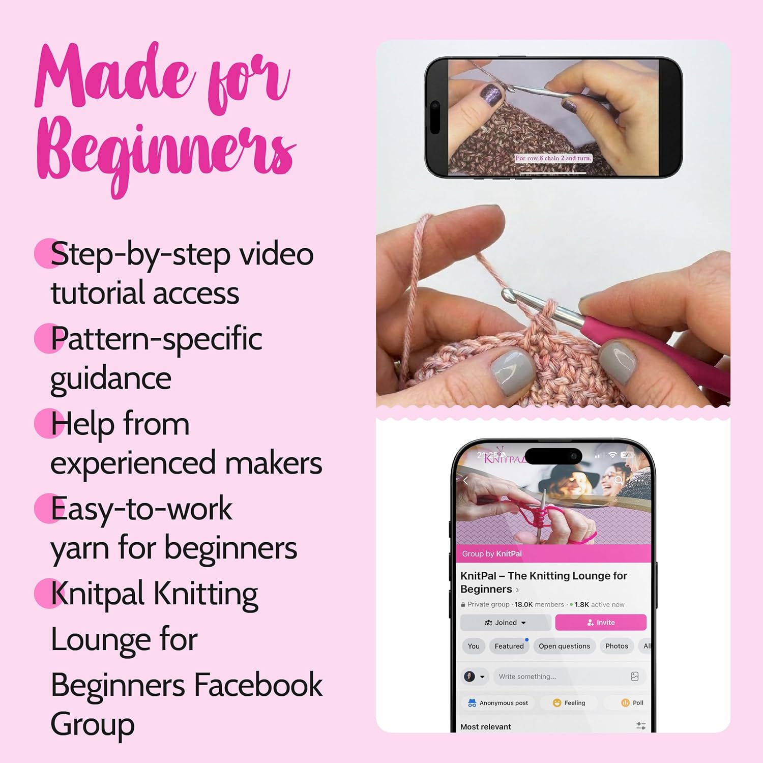 KnitPal Crochet Weekend Wrap Kit for Confident Beginners – All-in-One Crochet Kit with Cotton Blend Yarn, Hook, Pattern & Video Tutorials (Baby Pink)