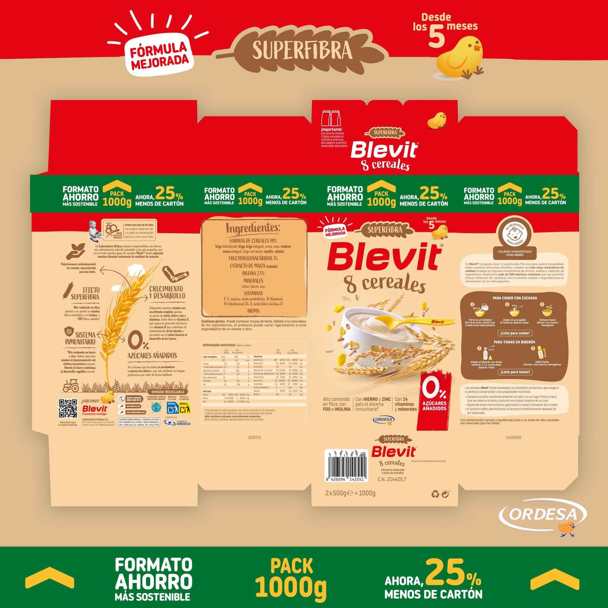 Blevit Superfibra 8 Cereales 1kg Papilla para Bebé 5 Meses Vitaminas Minerales Fibra