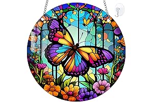 Exquisite Stained Acrylic Window Hanging: Butterfly and Sunflower Splendor