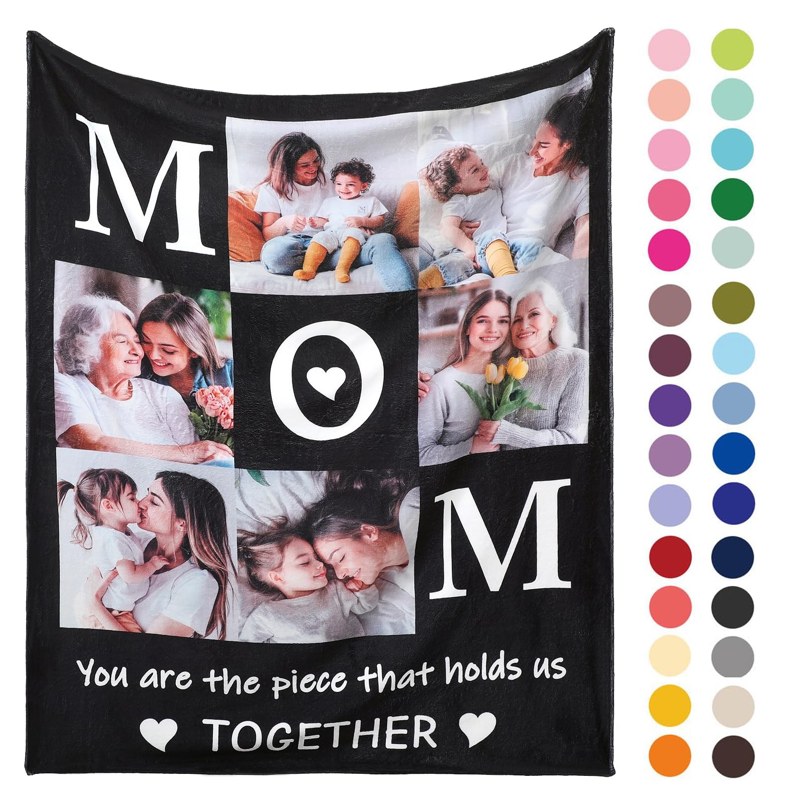 Infiher Personalised Blanket Gifts for Mum,Custom Blankets with Photos Text,Customised Blanket for Mum,Personalised Christmas Mothers Day Valentines Birthday Gifts for Mum from Daughter Son(6Photos)