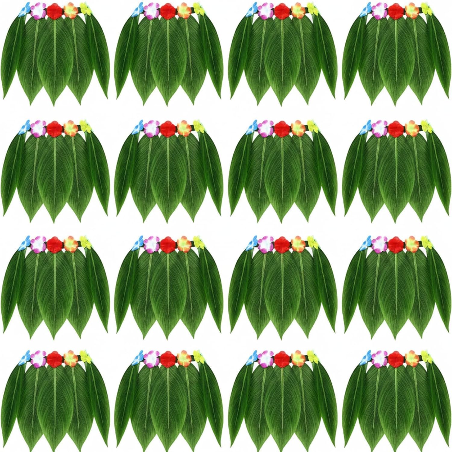 Janmercy Green Leaf Skirts Hula Grass Skirts with Artificial Flowers Hawaiian Costume for Women Summer Luau Party