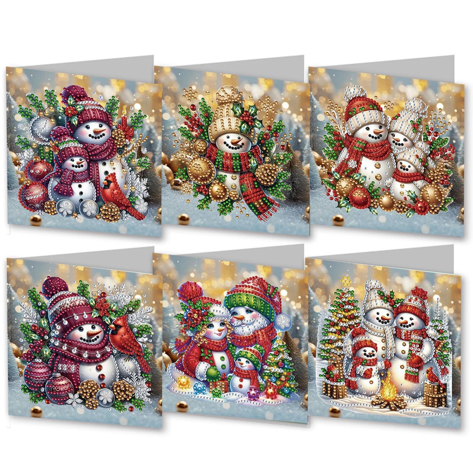 BAYUNOE 6Pcs Christmas Greeting Card DIY Diamond Art Painting Greeting Cards Special Shaped Diamond Blessing Gift Folding Card Kit Arts Crafts for