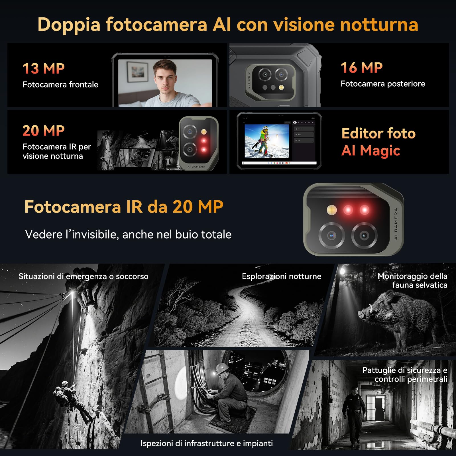 Blackview Active 7 Tablet Rugged 11 Pollici FHD+ Android 15 GeminiAI/20MP Visione Notturna/Luce Campeggio/Dual 4G Rugged Tablet PC 24 GB RAM+128 GB ROM+2 TB TF NFC/GPS/10000mAh/45W/OTG/con Penna Stilo - 4