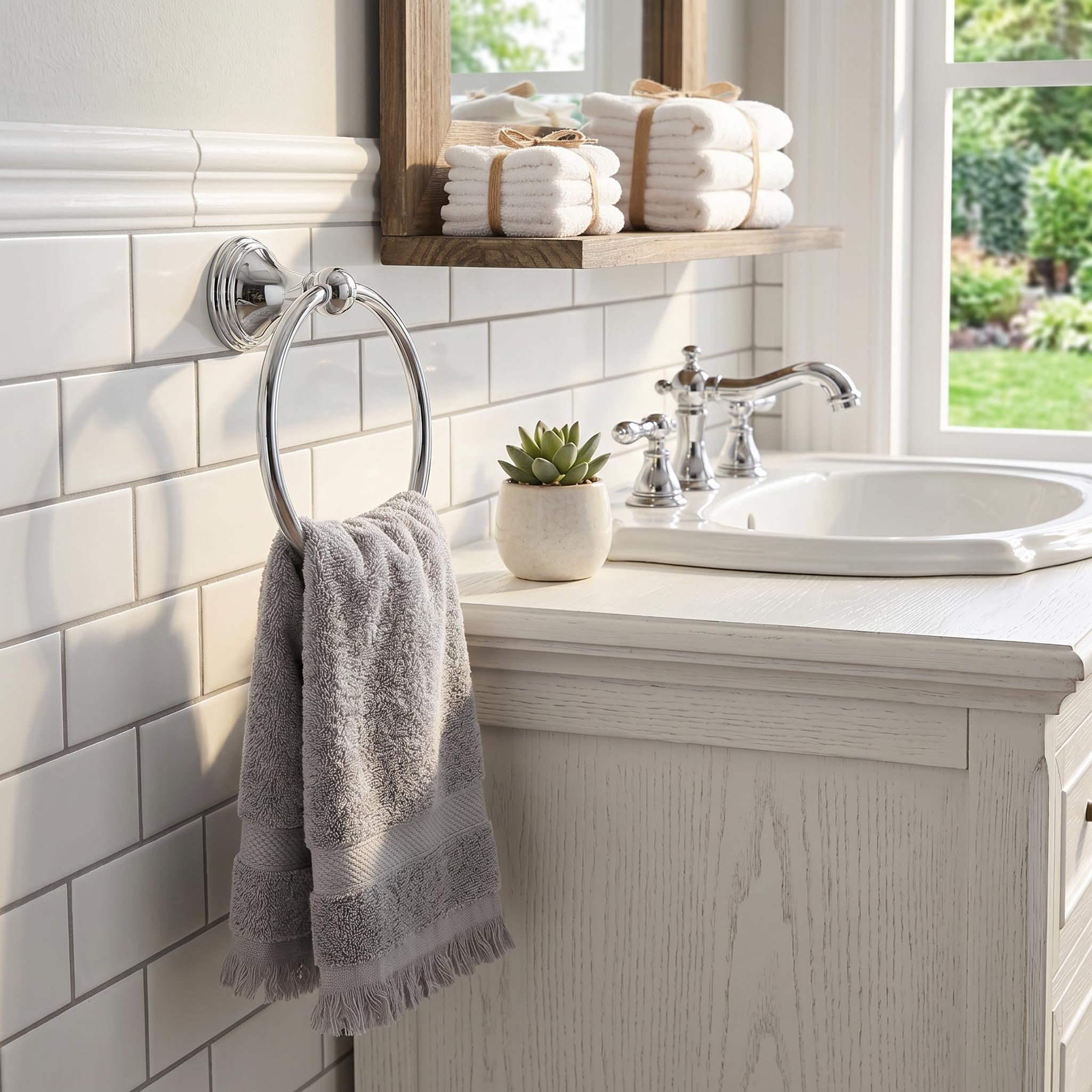 FTVOGUE Mano Toallero Estante Accesorios De Baño Estilo Retro Anillo Cromado 893