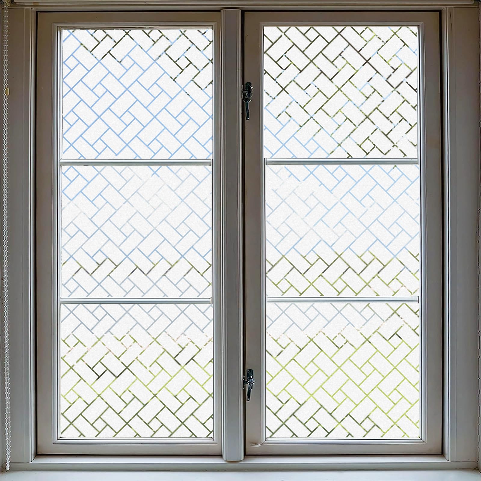 Privacy Window Film 85 x 240 cm Blocks UV Static Cling No Glue Removable Heat Cotrol, Privacy Protection, Opaque Window Sticker Door for Home Office, Oblique Grid