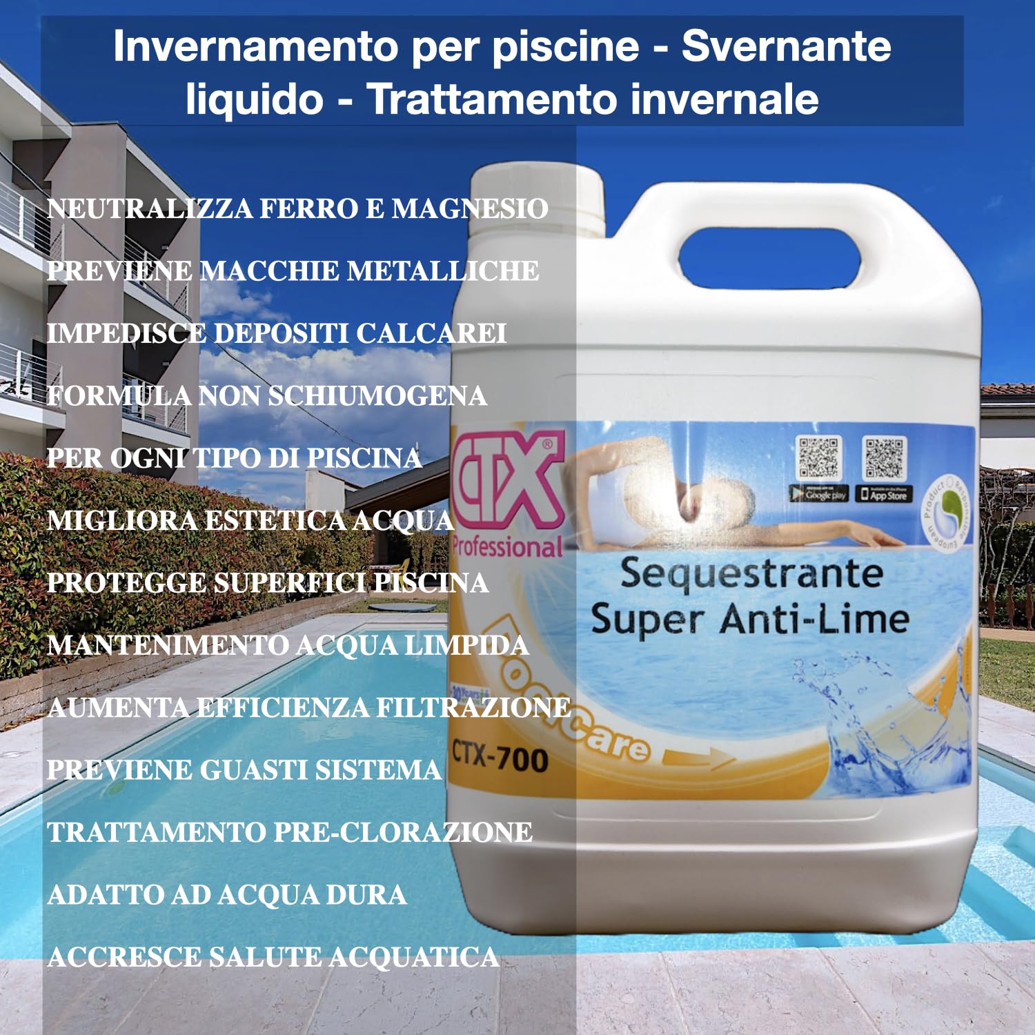 LordsWorld - 5 Litri CTX-700 Liquido Sequestrante Metalli per Piscine - Neutralizza Ferro e Magnesio, Previene Depositi Calcarei e Macchie