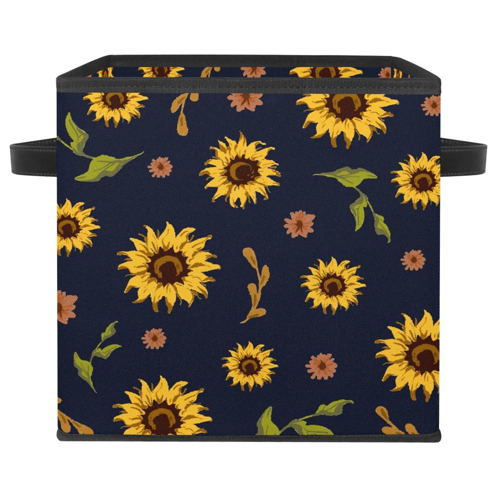 Boîte de rangement en tissu avec motif tournesols