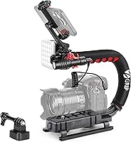 Zeadio All-in-One Handheld Camera Stabilizer Kit: LED Light, Mic, Phone Holder & Action Cam Adapter for DSLR, Smartphones