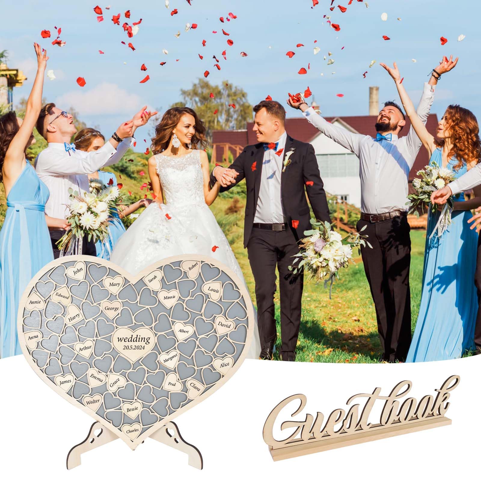 Libro degli ospiti per matrimonio in legno personalizzato - Nomi