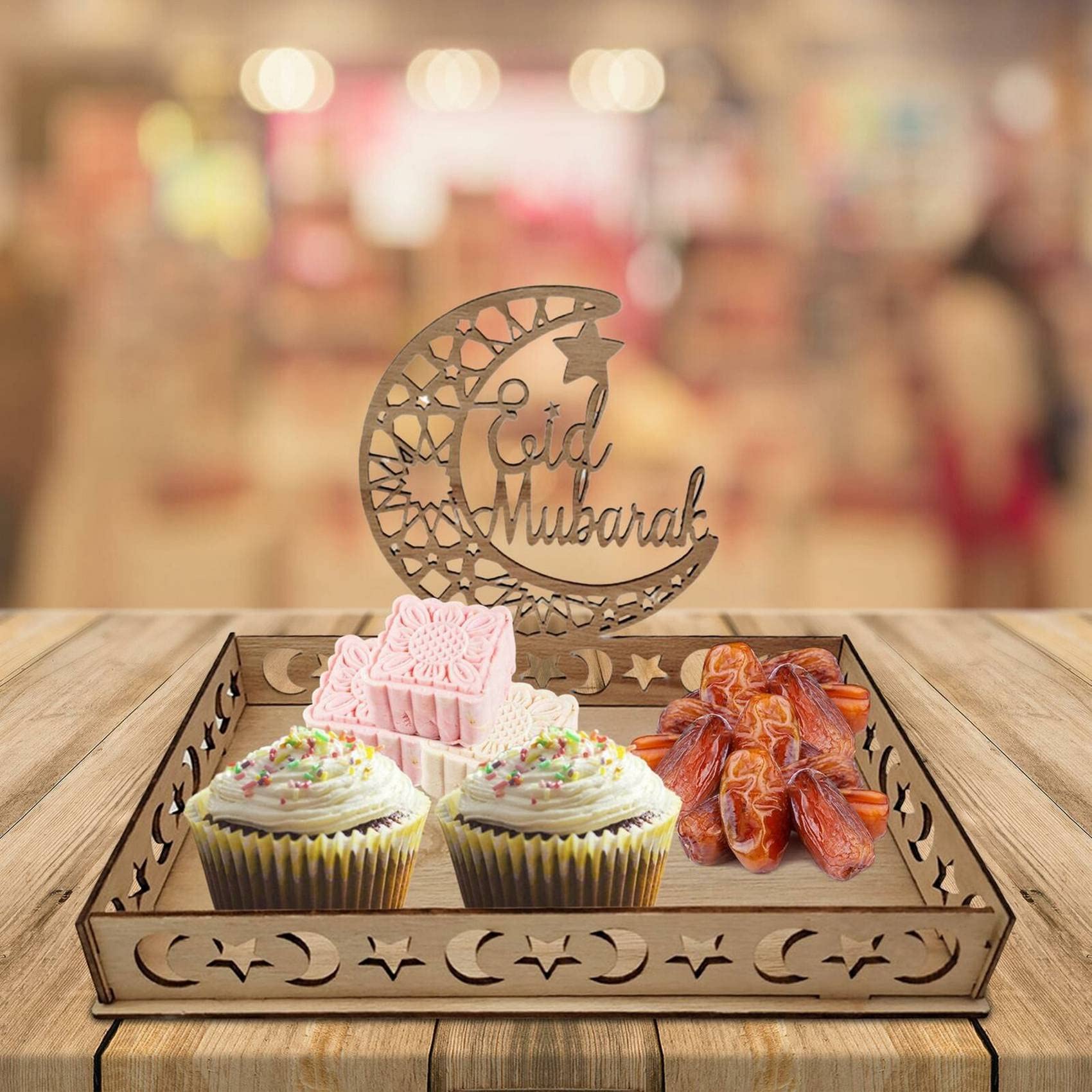 Vassoio Decorativo Metallo BFYDOAA Eid Vassoio Da Portata, Vassoio Ramadan Per Eid Mubarak Metallo Cibo Contenitore Contenitore Ramadan Partito Islamico Musulmano Vassoio Eid Metallo