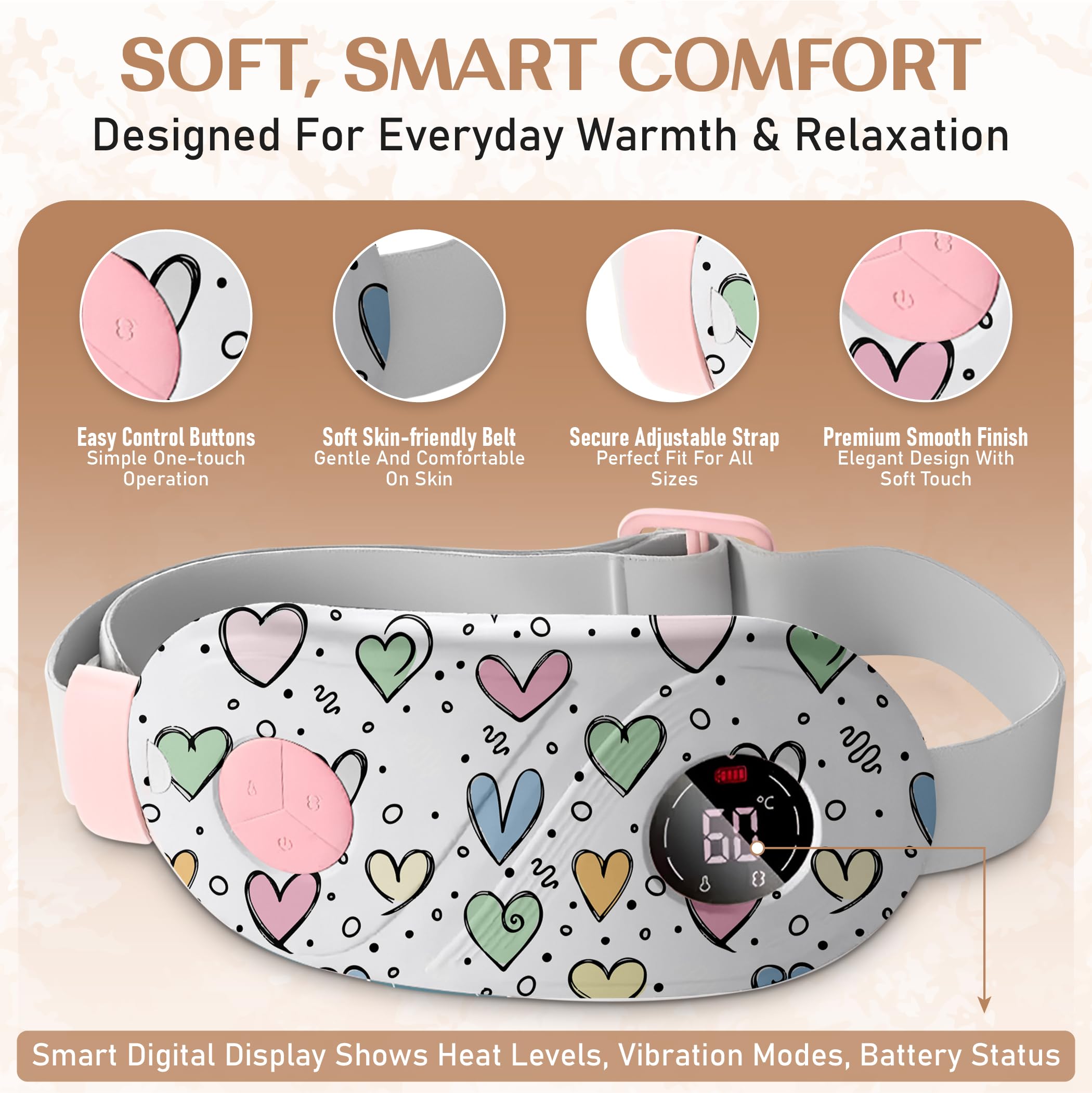 BRONTIX Period Cramp Relief Massager for Women | Portable Cordless Menstrual Pain Relief Heating Pad with 6 Heat & Massage Modes | Electric Periods Cramp Massager | Perfect Gifts for Woman 1