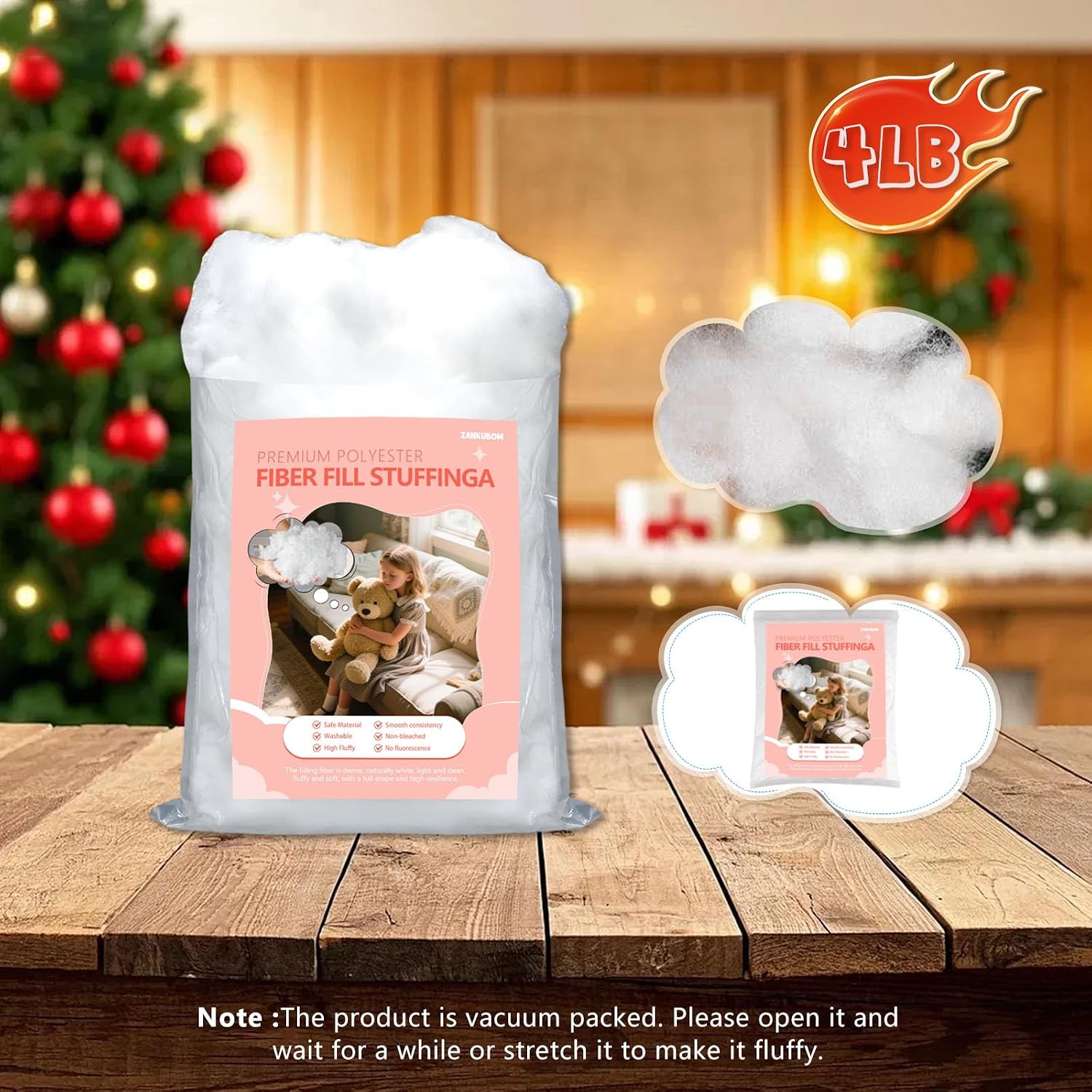 4LB/1814g Polyester Fiberfill, Premium Fiberfill Stuffing for Crochet Animals, High Resilience PP Cotton Stuffing Fluff Fiberfill for Pillow Filling, Stuffed Dolls DIY Home Craft, Cushions