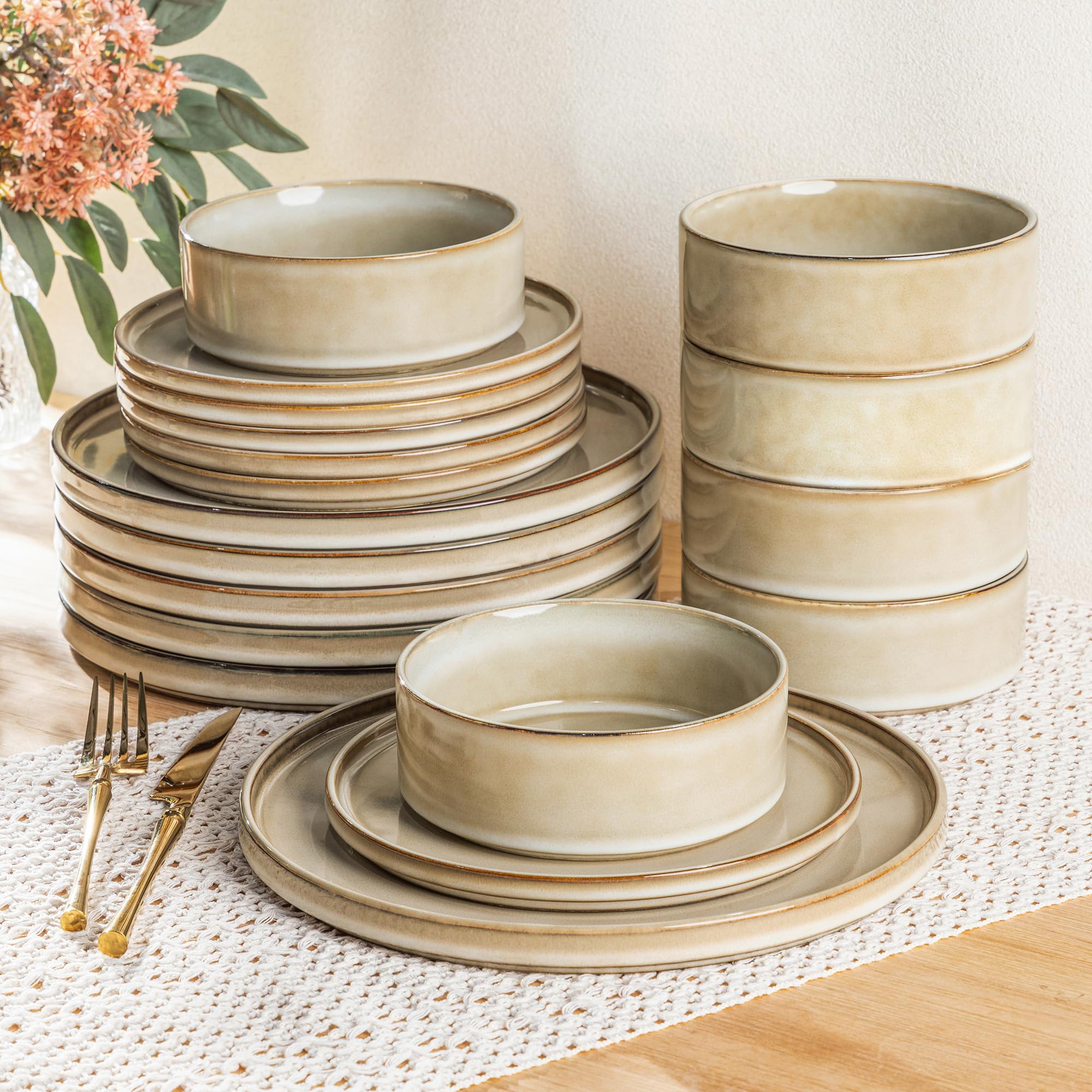 AmorArc Ceramic Dinnerware Sets, Handmade Reactive Glaze Stoneware Plates and Bowls Sets,Highly Chip and Crack Resistant | Dishwasher & Microwave Safe Dishes Set, Service for 6 (18pc)