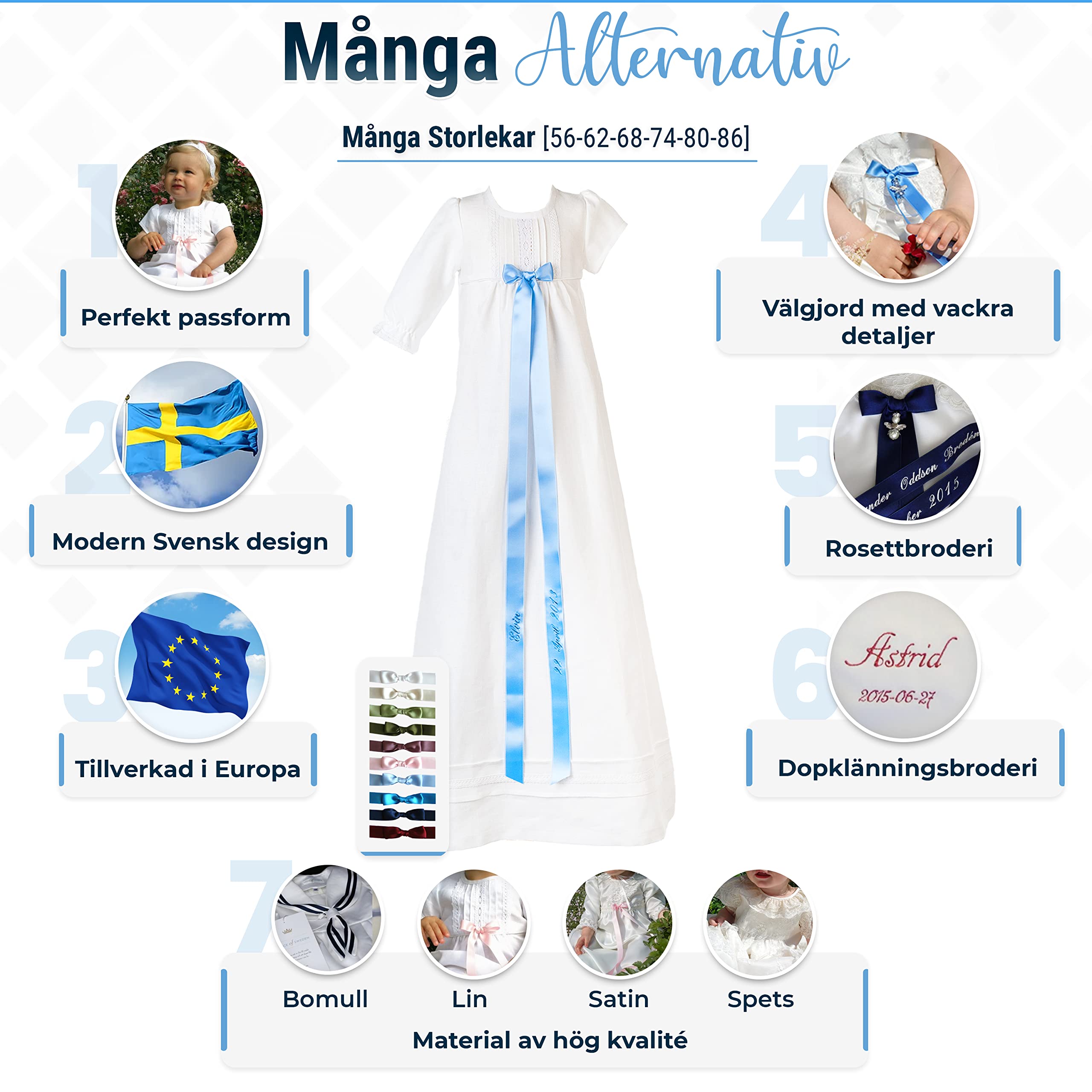 Taufe in Weißem Flachs für Mädchen und Jungen Taufe Unisex Taufe für Taufkleid Babymütze Größe 62-86 Schwedisches Design und Herstellung Grace of Schweden