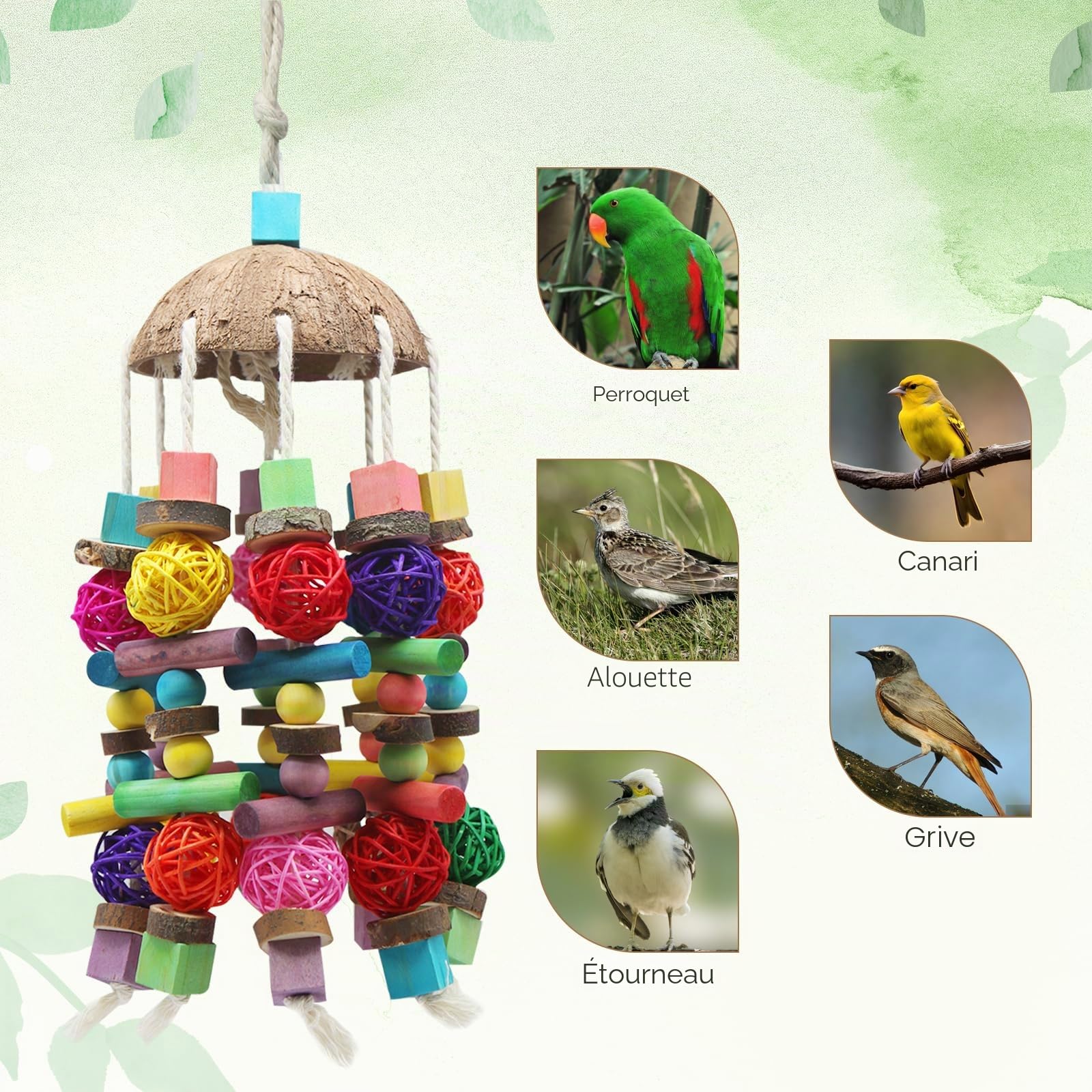 Jouet à mâcher Naturel pour Grands Oiseaux perroquets MQUPIN pour cacatoès, Gris d'Afrique, aras et perroquets Amazone,Jouet en Blocs de Bois Naturel Multicolores pour Grimper,mâcher