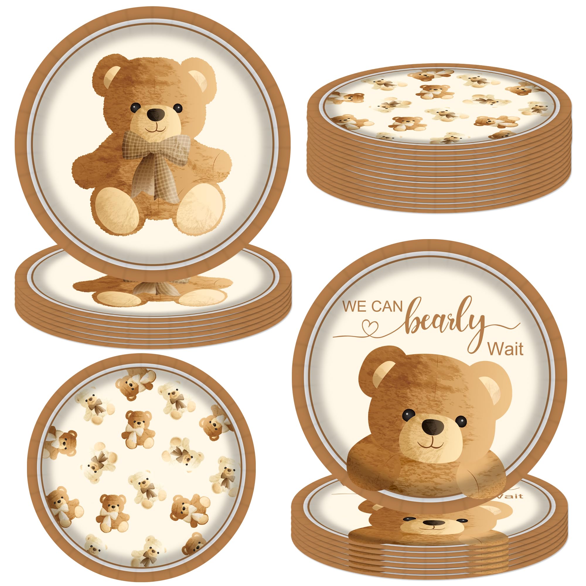 umoni Teddy Bear Paper Plates We Can Bearly Wait Baby Shower Party Supplies 48Pcs Bear Theme Party Dinnerware Plates Brown Birthday Tableware for