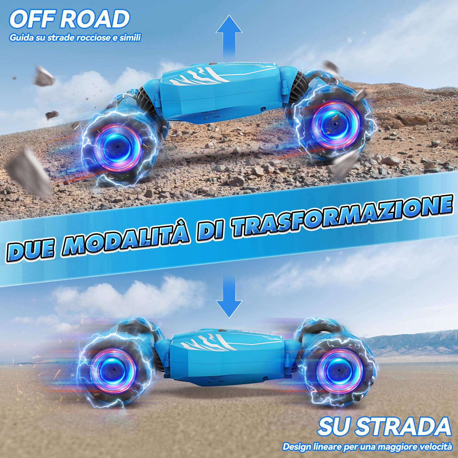 Dysaim Macchina Telecomandata per Bambini,4WD Auto Telecomandata Controllo Gestuale, 2.4Ghz Rotazione a 360° RC Stunt Car con Luci,Musica,Spray, Giocattoli Natale Regalo per Bambini da 6 8 12 Anni,Blu