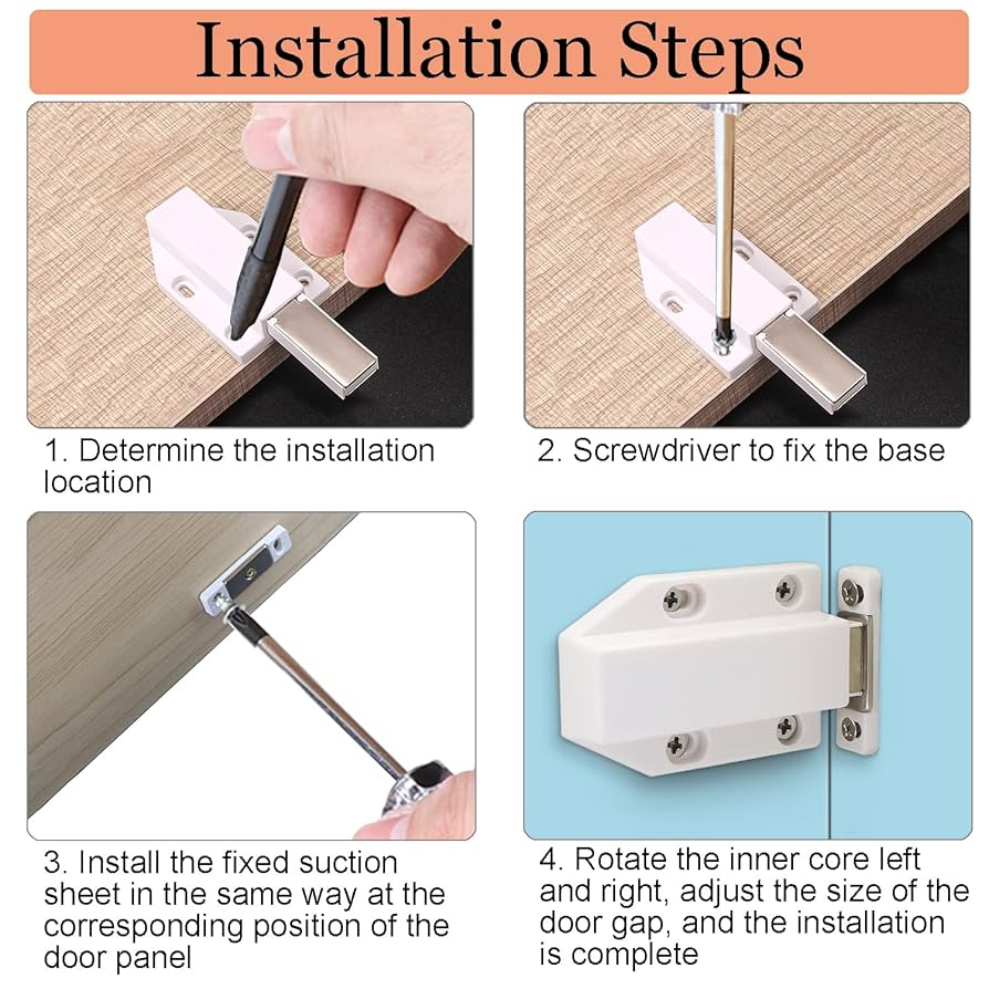 PATIKIL Magnetic Push Latches - Hidden Touch Open Cabinet Hardware, No Handle Needed (Silver)