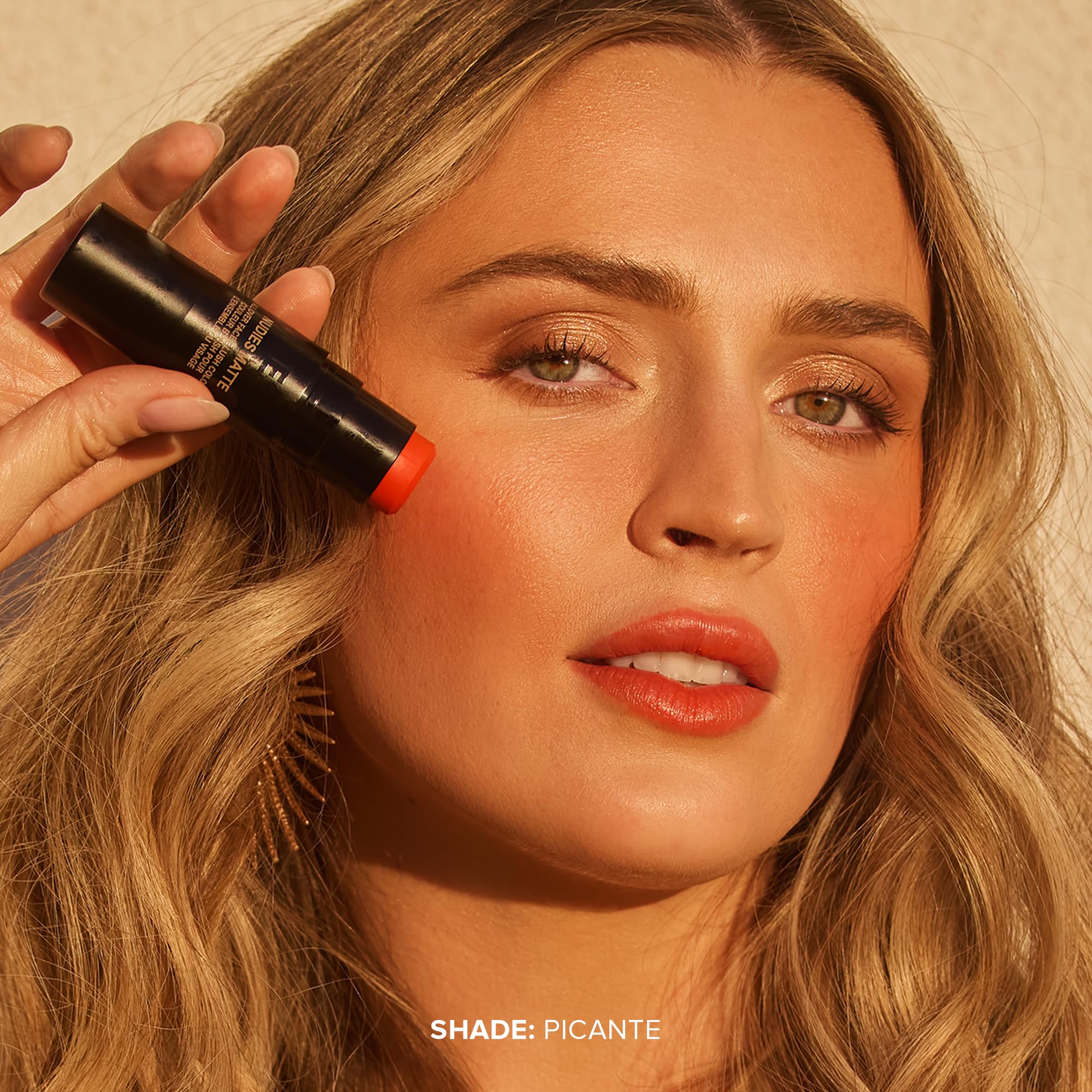 Nudestix Nudies Matte Cream Blush 3-in-1 All Over Face Colour for Cheeks Eyes and Lips w/Blending Brush (Picante) - Image 2