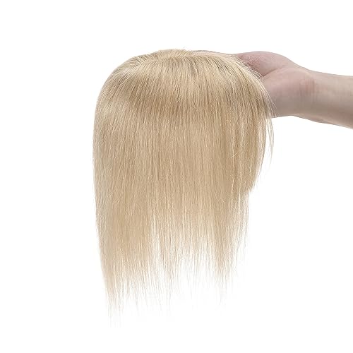 Miniatura 5 de Hairro Toppers de cabello humano con flequillo de 14 pulgadas, 1.55oz, color rubio natural