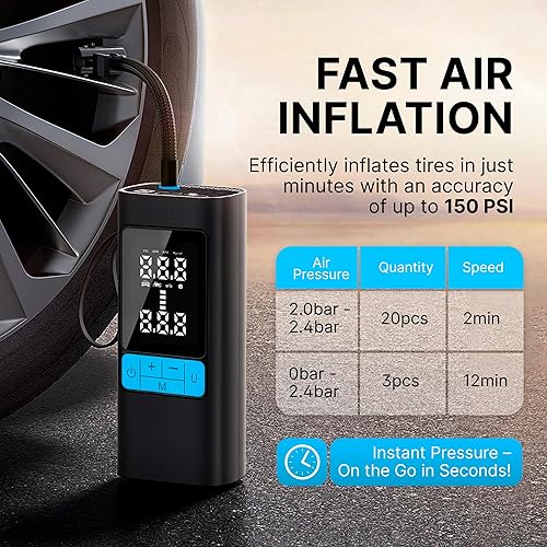 Miniatura 6 de Compresor de aire portátil de 150 PSI, inflador de neumáticos con pantalla digital y parada automática, bomba de aire inalámbrica para neumáticos de