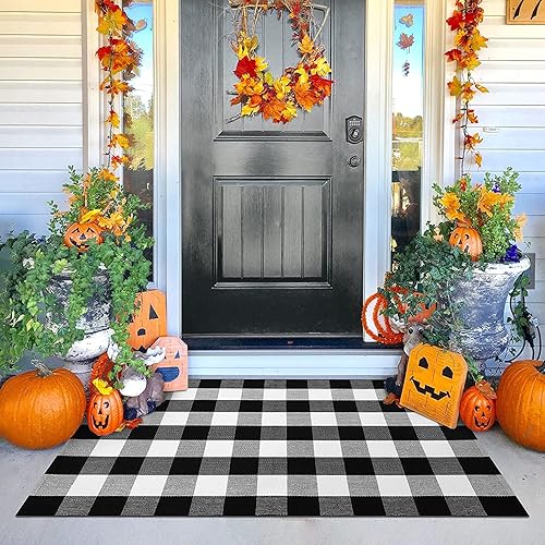 Alfombra a rayas beige  Tapete de 3 x 5 pies para puerta delantera al aire libre, tapete de bienvenida para exteriores, tapete de algodón lavable