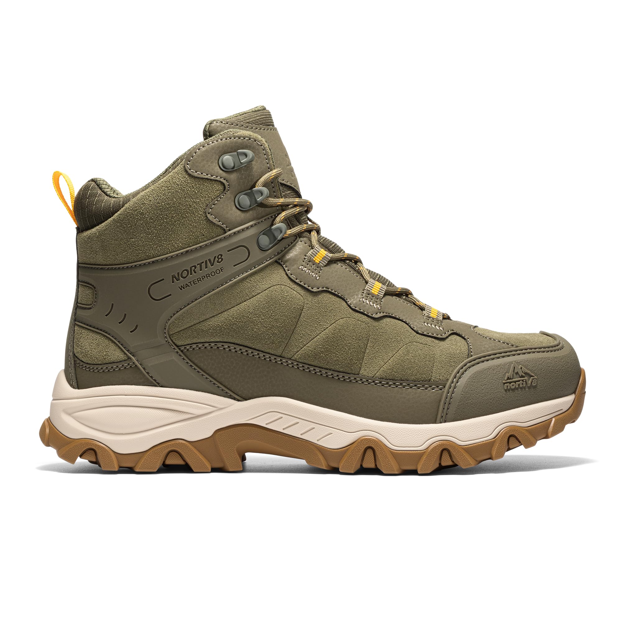 NORTIV 8 Męskie zimowe wodoodporne śniegowe buty trekkingowe antypoślizgowe buty górskie JS19004M, oliwkowy, 12 | Mid Top zamszowe buty trekkingowe do trekkingu na świeżym powietrzu, kempingu i wspinaczki górskiej