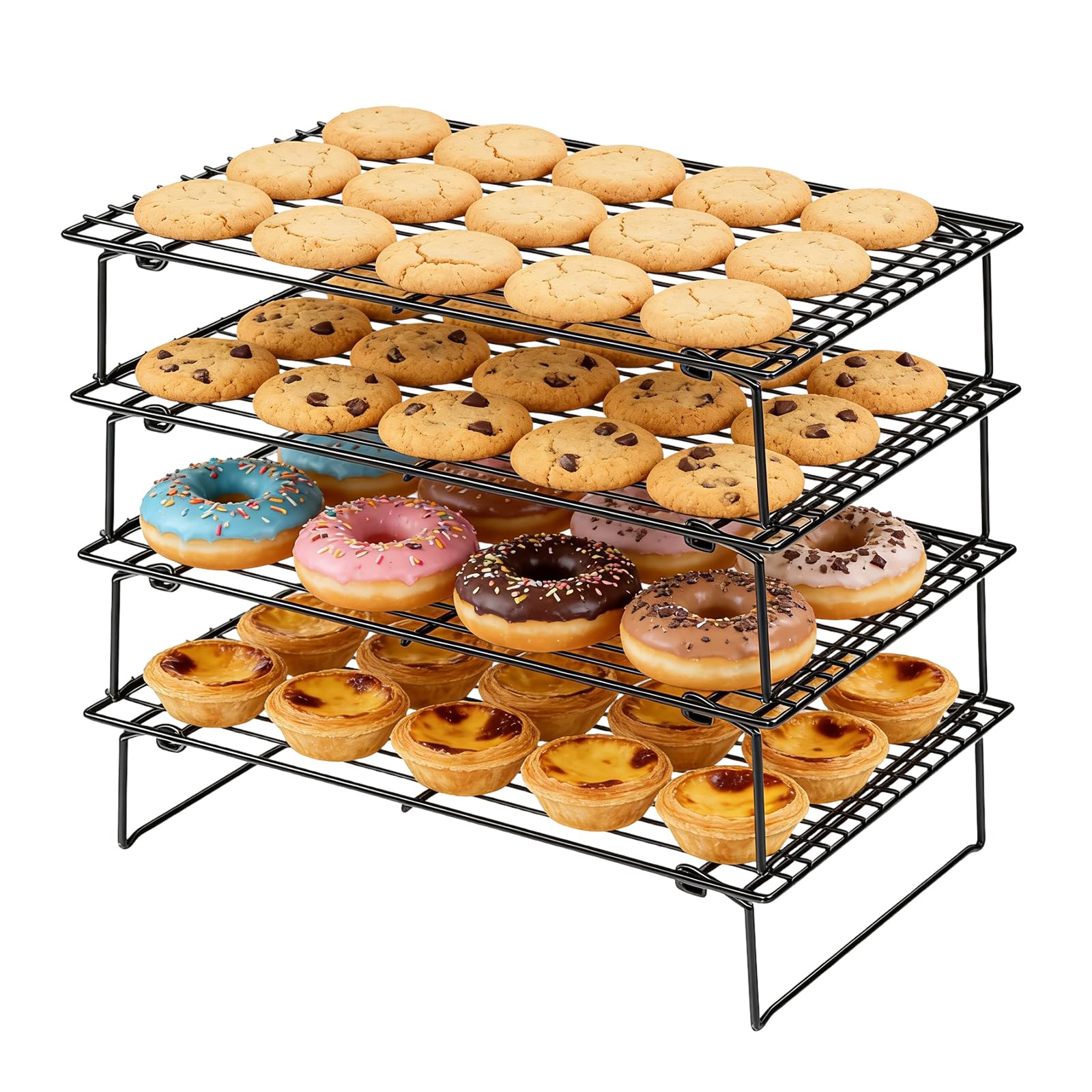 4 ripiani refrigeranti per cucinare e cuocere, 4 ripiani, griglia di raffreddamento pieghevole, 26 x 41 cm, lotti di biscotti freschi, antiaderente e senza BPA, forno e lavabile in