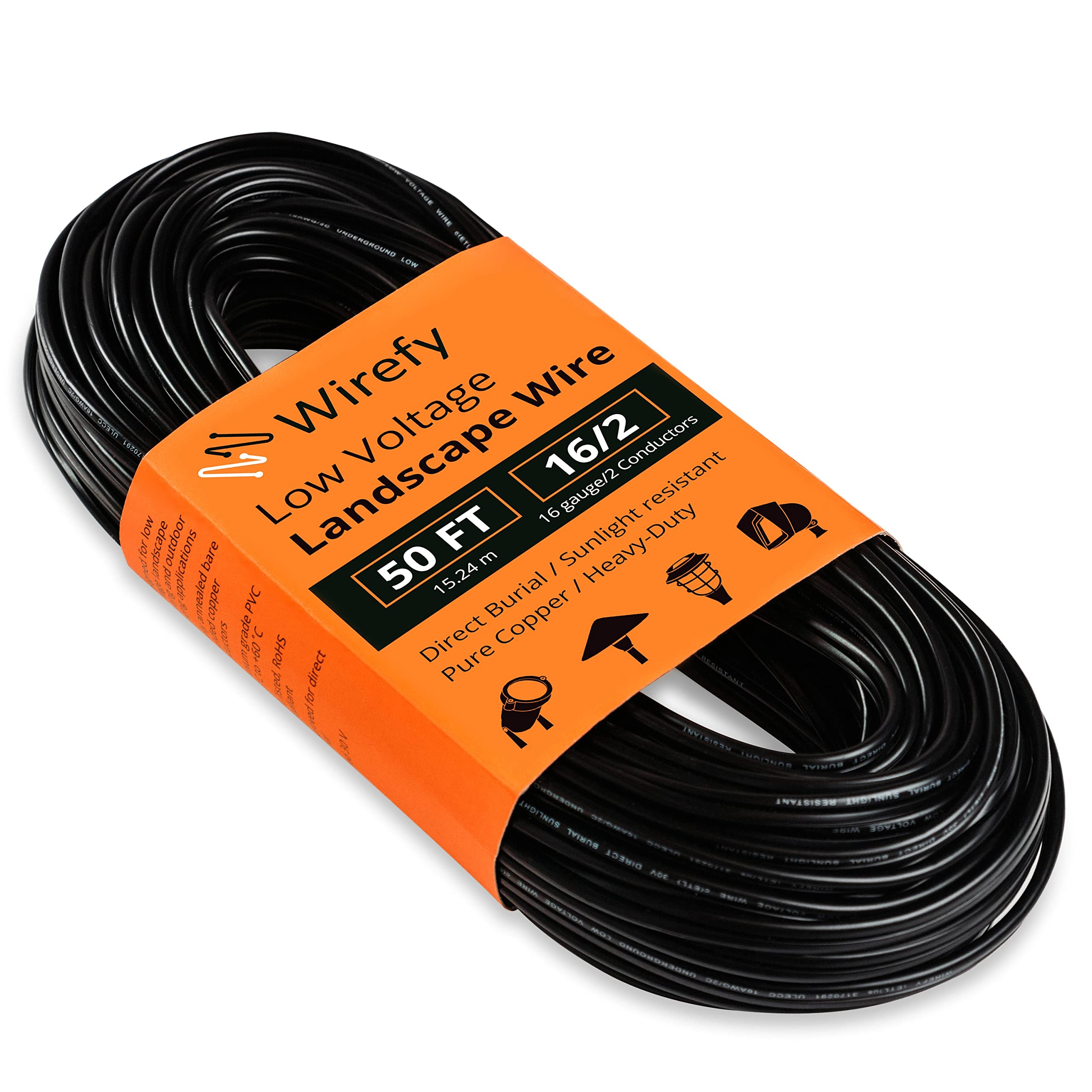 Wirefy 16/2 Low Voltage Landscape Lighting Copper Wire - 16-Gauge 2-Conductor 50 Feet