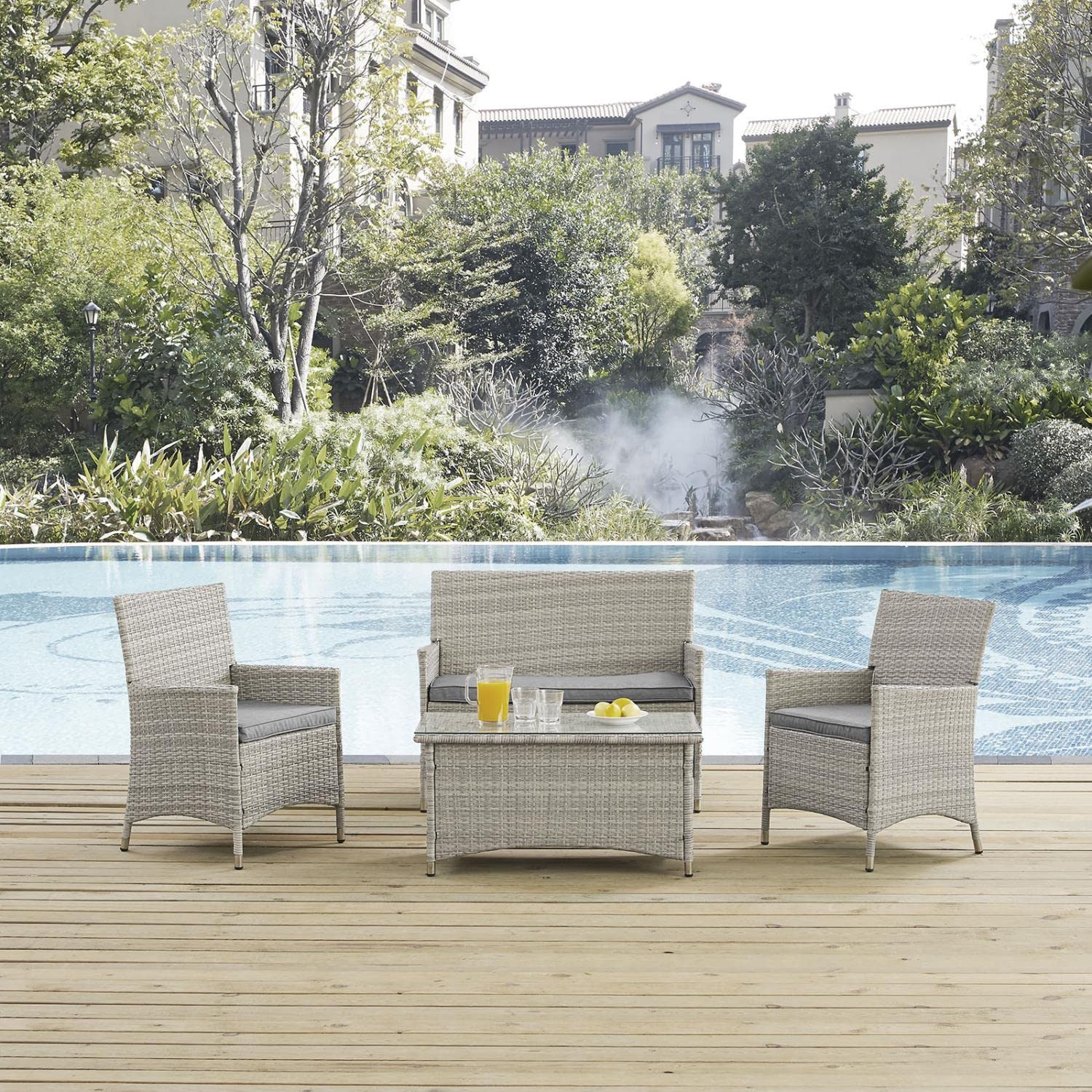 Juego de muebles de patio al aire libre de 4 piezas de mimbre Bridge en gris claro gris 3