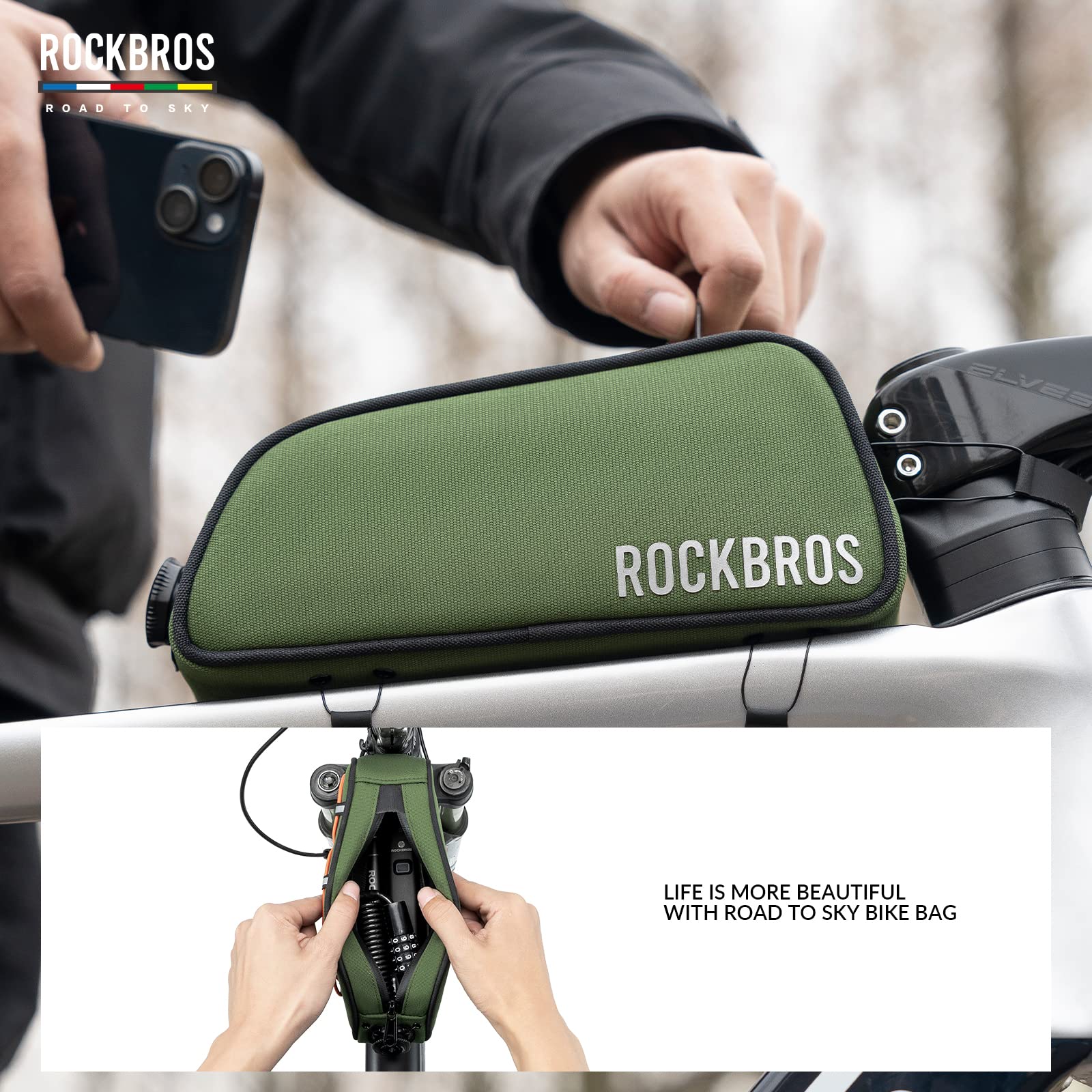 Road To Sky]ROCKBROS Bicycle Handlebar Frame Bag Waterproof MTB Road
