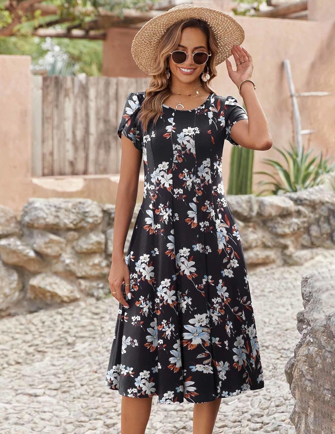 ZEAGOO Womens Casual Dresses for Summer Short Sleeve Flare Midi Dress Loose Flowy Beach Sundress - Image 3