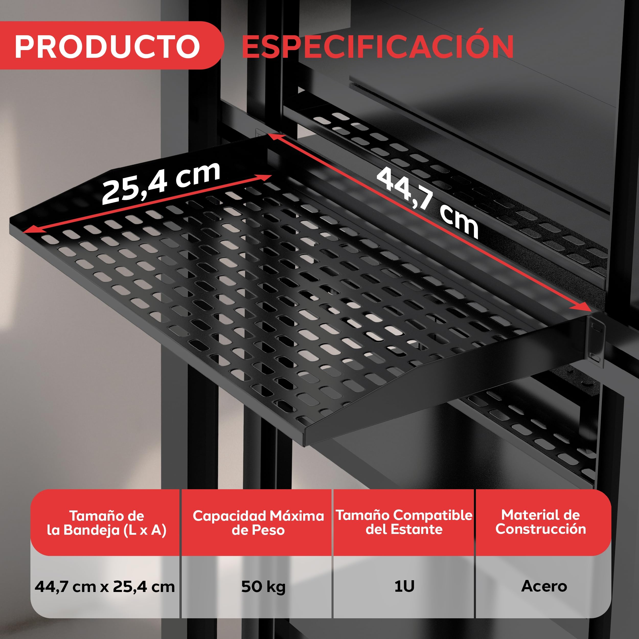 Pyle Rack para Servidor de 19 Pulgadas 1U con 4 Plataformas Metálicas Ventiladas para Óptimo Flujo de Aire, Montaje en Pared o Rack, Soporta hasta 110 lbs, Plataforma de 17 x 10’’