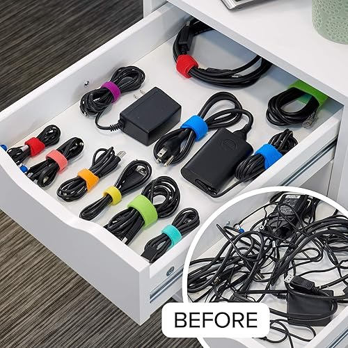 Miniatura 5 de Wrap-It Storage, correas de 5 pulgadas (50 unidades), reutilizables, organizador de cables de gancho y bucle para organización de cables y