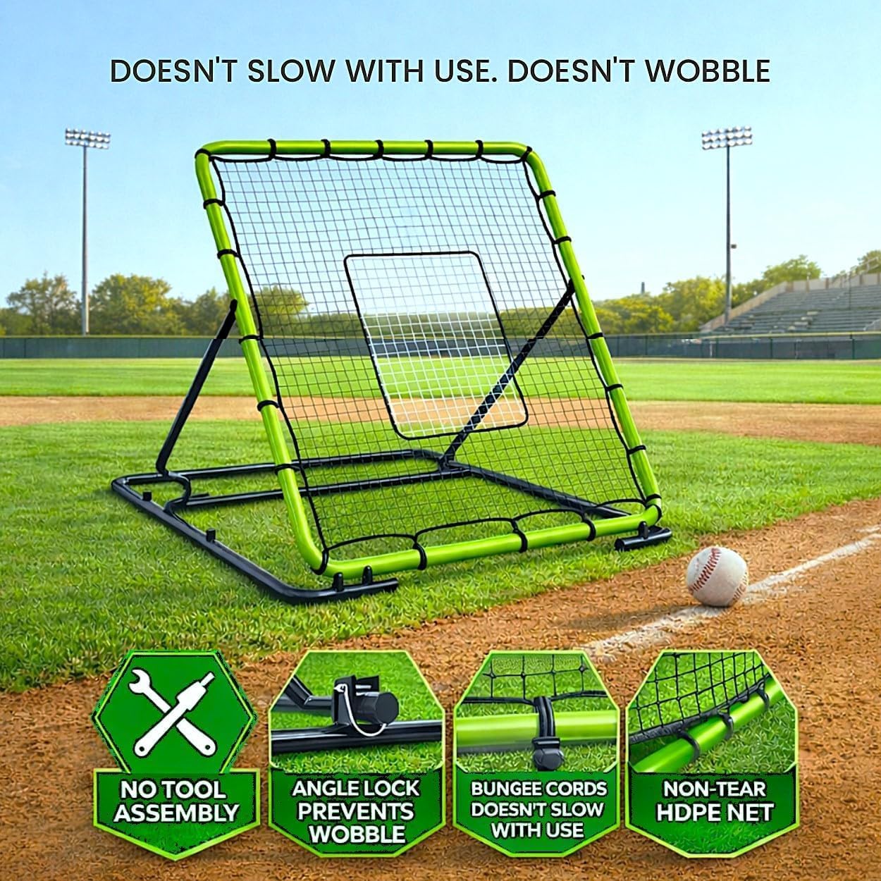 GarveeHome Baseball Rebounder Net 120 x 140 cm - Pitchback Trainer with 3 Rebound Angles for Ground Strikes, Straight & High Catches - for Baseball & Softball Solo Training