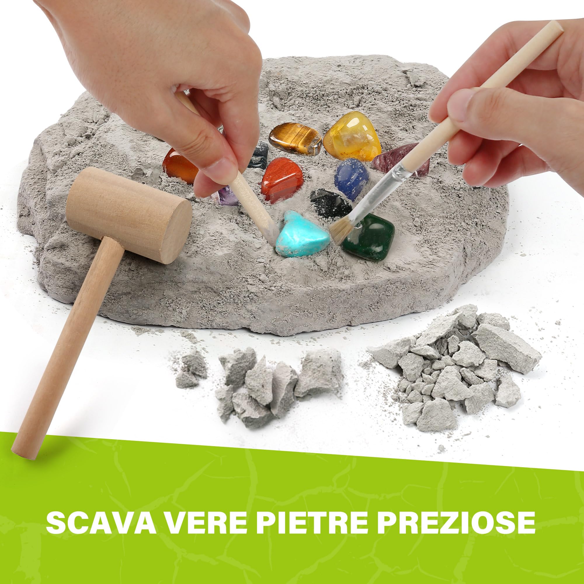 LotFancy Kit Pietre da Scavare per Bambini, Kit Scavo per Gemme 20 Vere Pietre Preziose da Scavare per Ragazzi dagli 6, 7, 8, 9, 10 Anni in Su, Regalo Archeologico per Bambini e Bambine