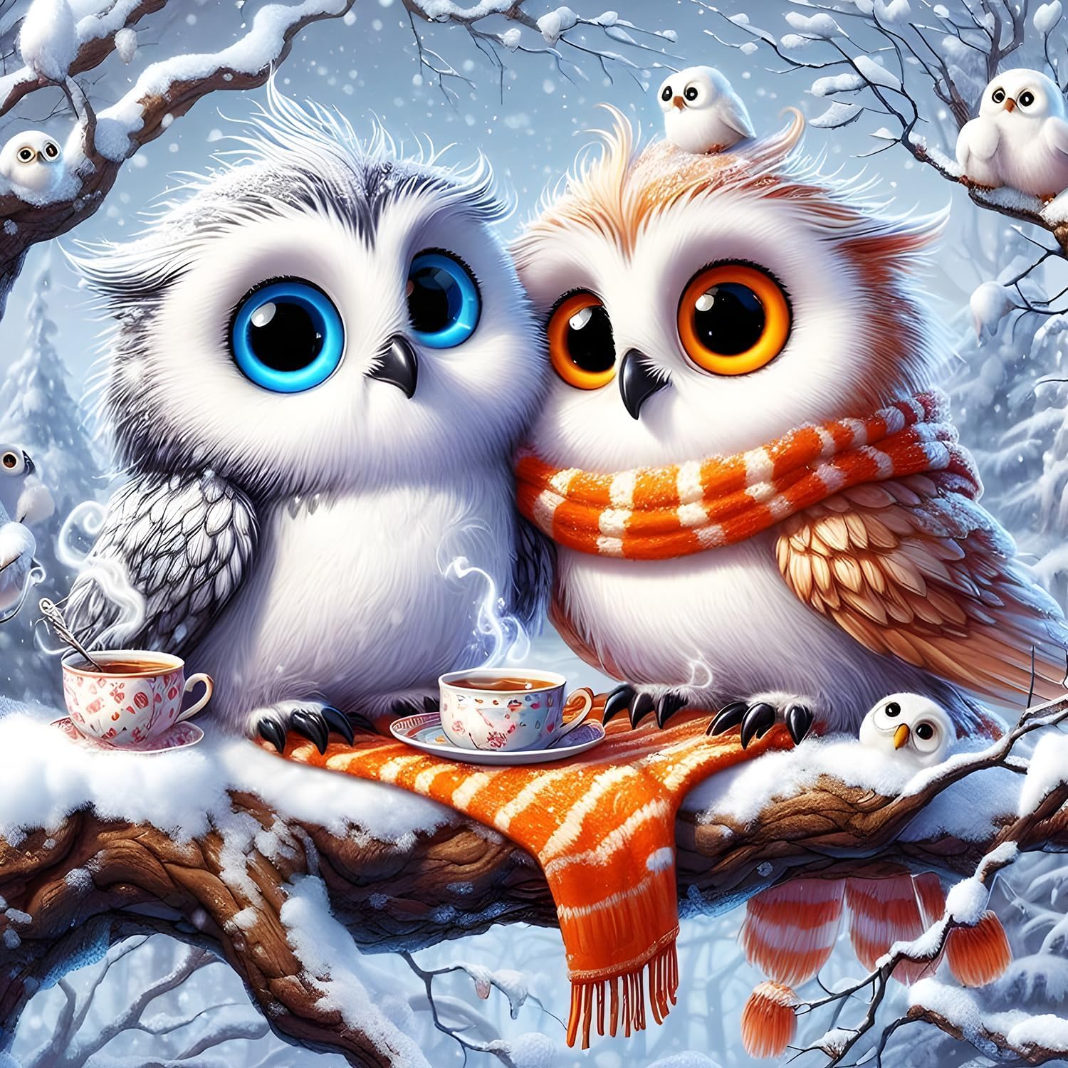 NAHUIGOOD Cross Stitch Kit,DIY Handmade Embroidery Kit with Accurate Print, 11Ct Needlework Set - Snowy Owl11Ct50X70Cm