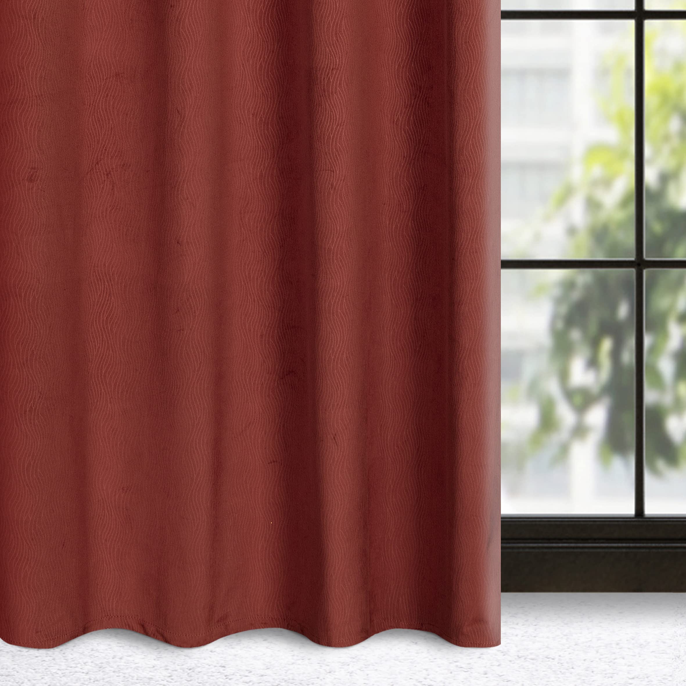 Eurofirany Velvet Curtain with Eyelets Balcony Door Patterned Velvet Look 1 Piece Wavy Pattern Plain Fluffy Living Room Bedroom Lounge 140 x 250 cm 3D Structure Red - Image 4