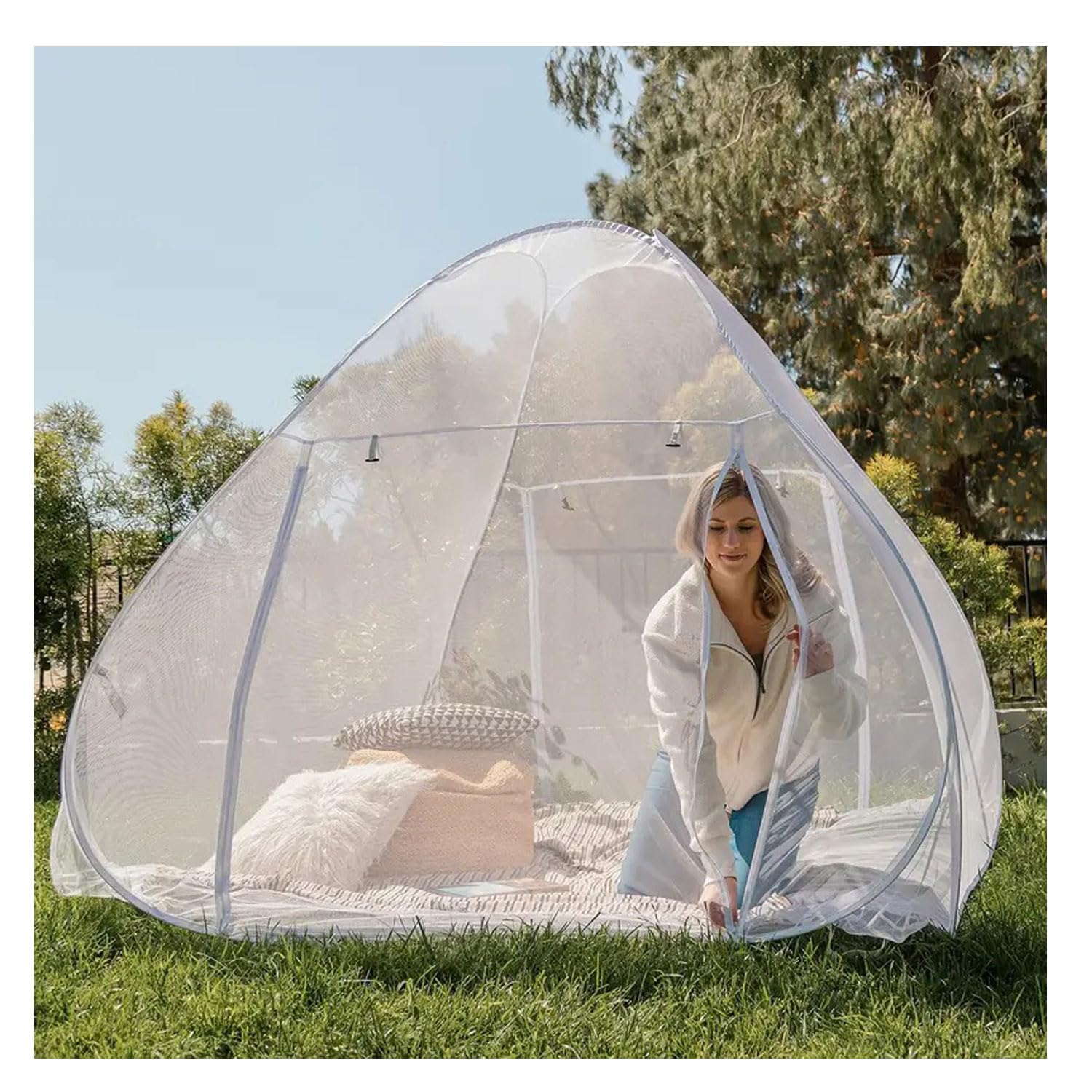 Pop Up Moskitonetz Bett Faltbar Tragbar für reise Feinmaschig mit Doppeltür Großes Netz Moskitozelt 360° Geschlossen Mit Unterseite für Camping Reise Schlafzimmer Doppelbett (weißer, 150*200*160cm)