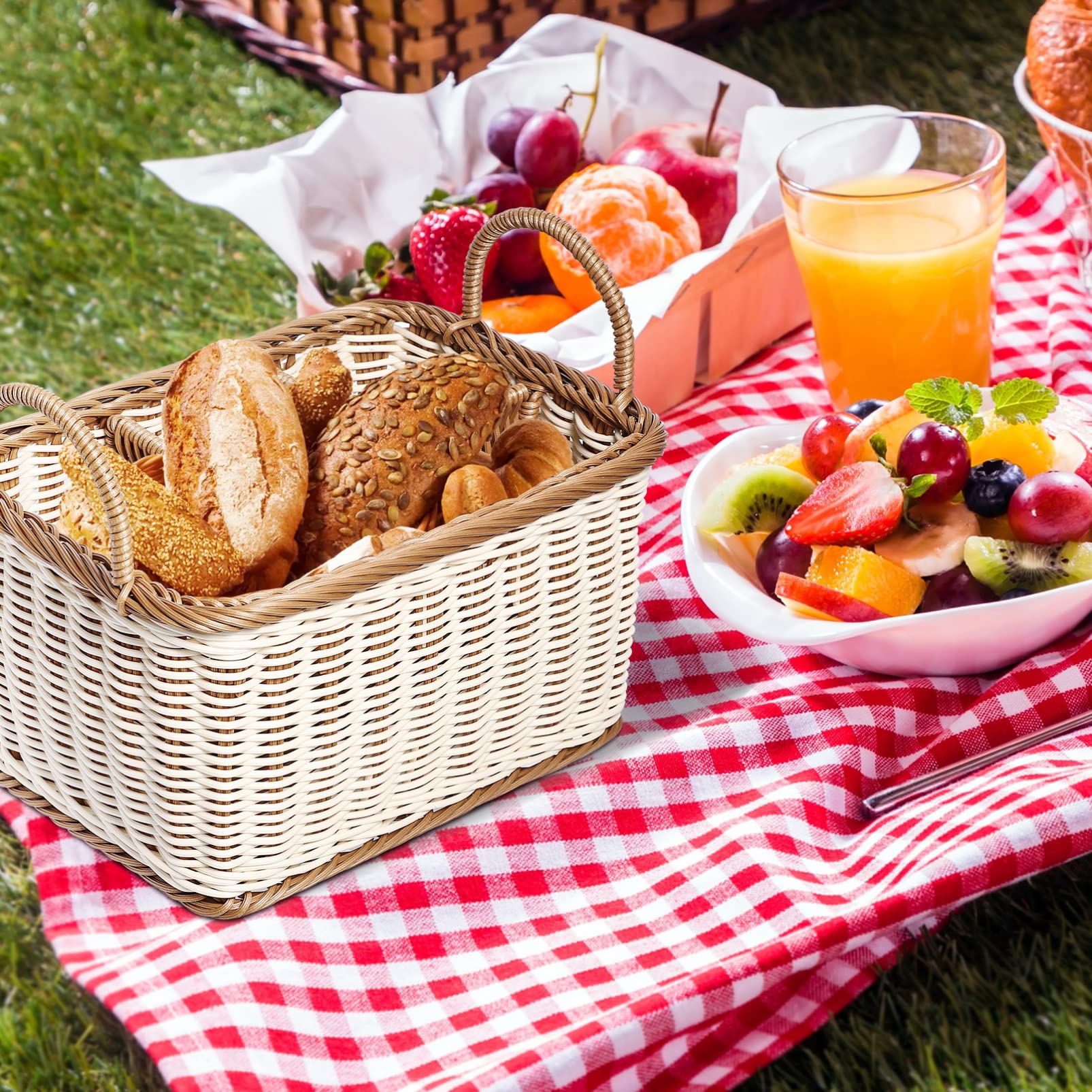 HEMOTON 1 cesta de almacenamiento tejida a mano tipo ratán para utensilios de cocina, diseño para una fácil organización, material PP para picnic y uso doméstico