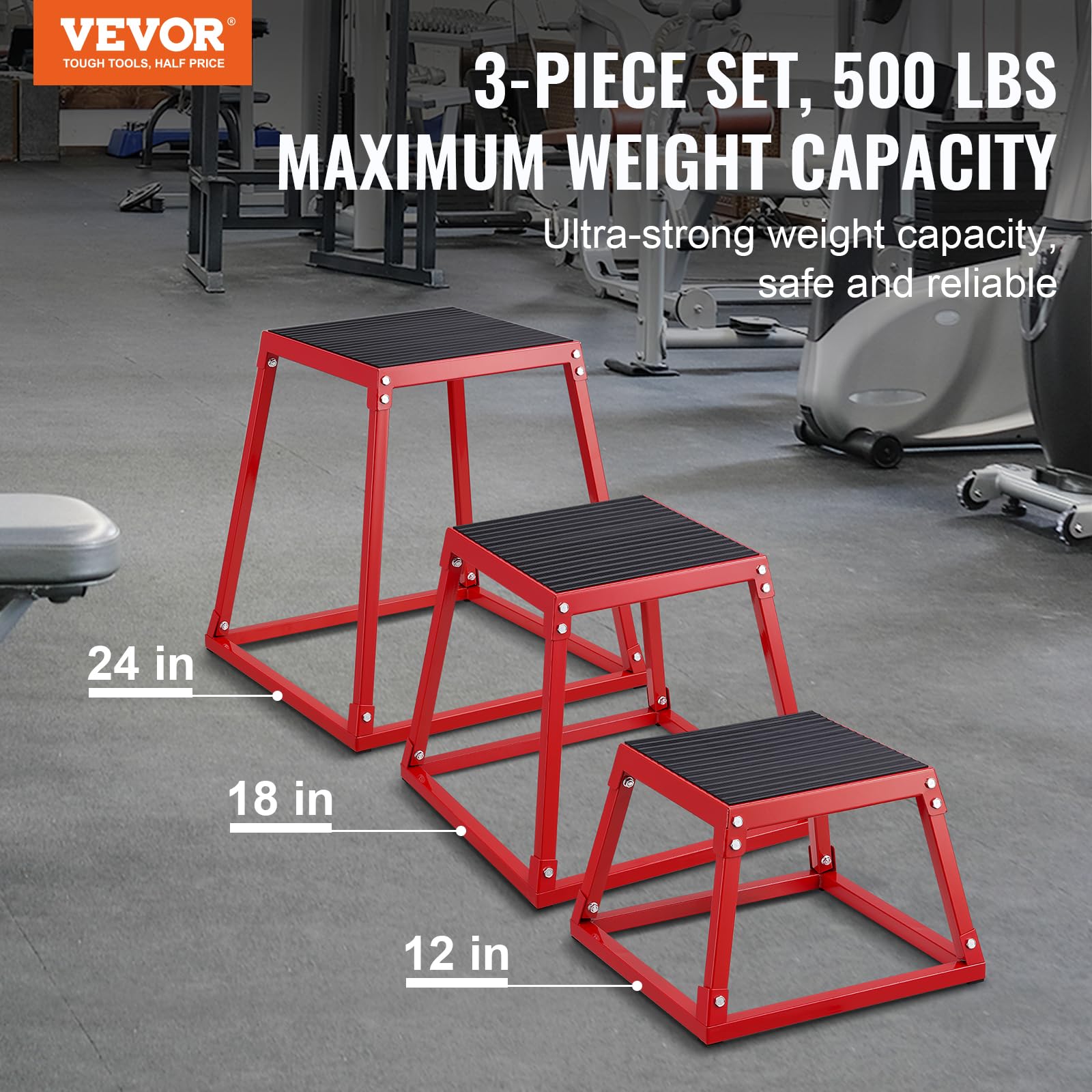 VEVOR Boîte Entraînement Pliométrique Step-up Pompe Squat Gym Domicile Plateforme Antidérapante, 4PCs 305/458/609/762 mm Unisex-Adult