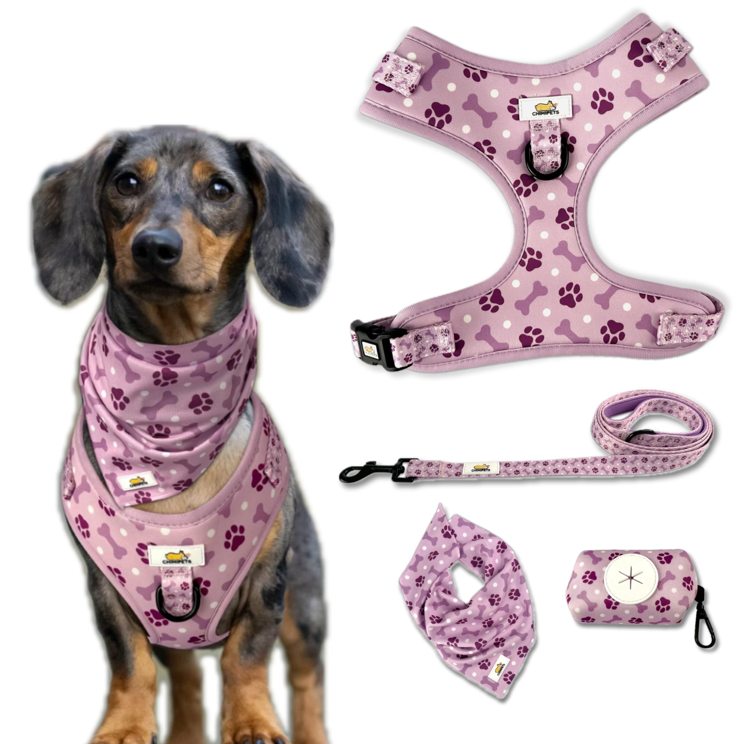 Easy-Walk Dog Harness and Leash, Medium Easy-Walk Dog Harness, Puppy Starter Kit, No-Escape Harness & Leash Set Training | Frenchie, Yorkie, Chihuahua, Dachshund Dog or Puppy Vest w/Poop Bag Holder