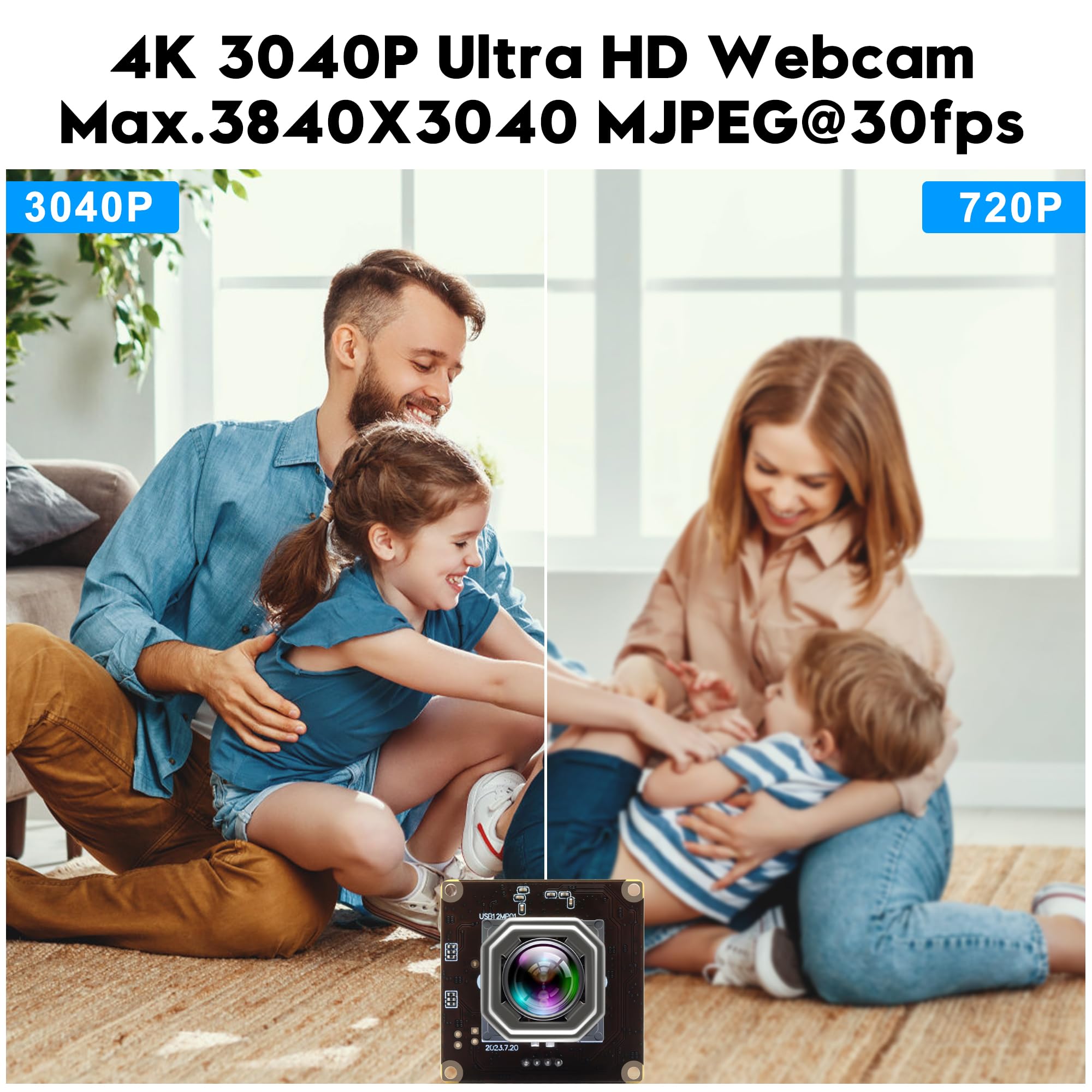 ELP Module de caméra USB 4K - Caméra de mise au point automatique 1080P@120fps, haute vitesse, 12MP, grand angle, pas de distorsion - Pour inspection industrielle et microscope